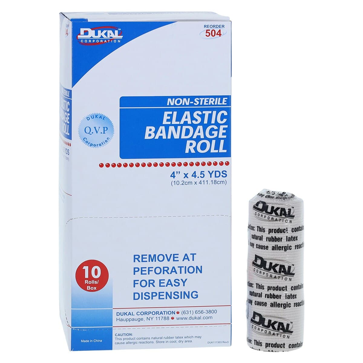 Dukal Stretch Bandage Elastic, 4" x 4.5 yd, Tan, Non-Sterile, 10/Box - Bandage Elast Clips Ltx NS - Image 1
