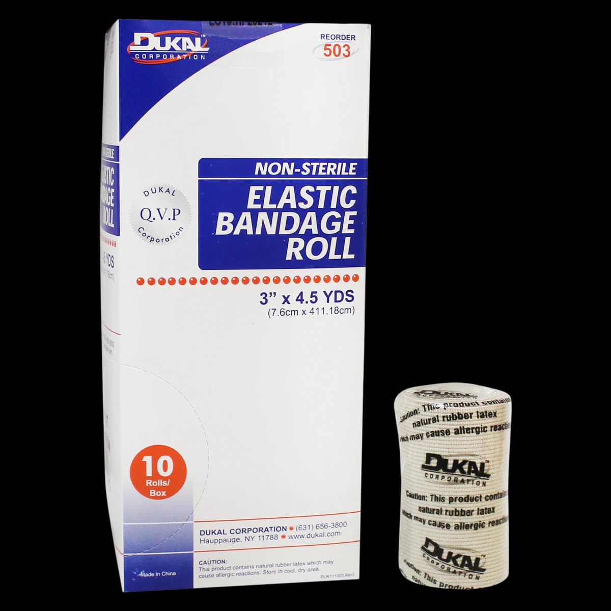 Dukal Stretch Bandage Elastic, 3" x 4.5 yd, Tan, Non-Sterile, 10/Box - Bandage Elast Clips Ltx NS - Image 1