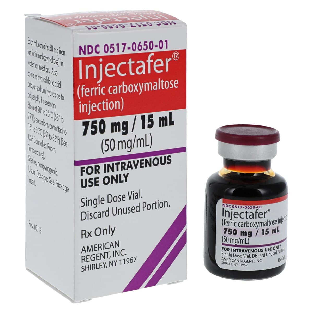 Injectafer (Ferric Carboxymaltose) Injection, 50 mg/mL, Single-Dose Vial, 15 mL thumbnail 2