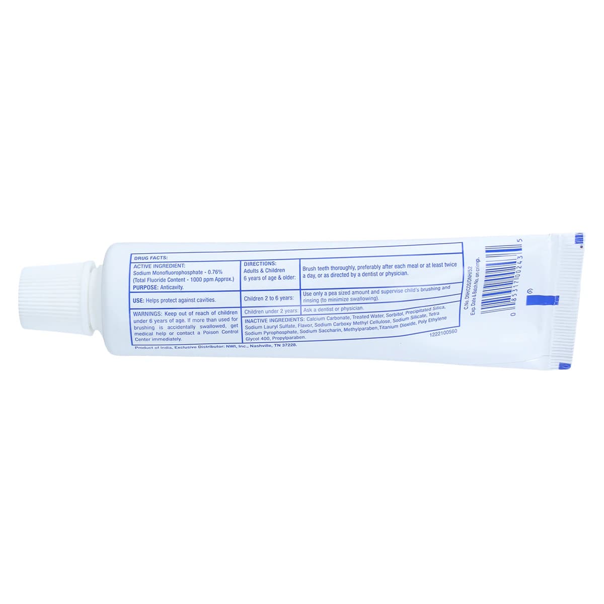 New World Imports Anticavity Fluoride Toothpaste, Fresh Mint, 2.75 oz Tube, Individually Boxed, 144/Case, TP275 thumbnail 4