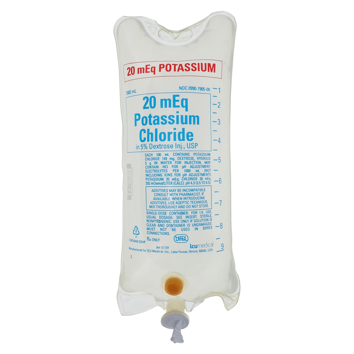 Potassium Chloride 0.15% in Dextrose 5% Injection, Preservative Free, 1000 mL IV Bag, 12/Case - Potassium Chloride/Dextrose 5% - Image 1