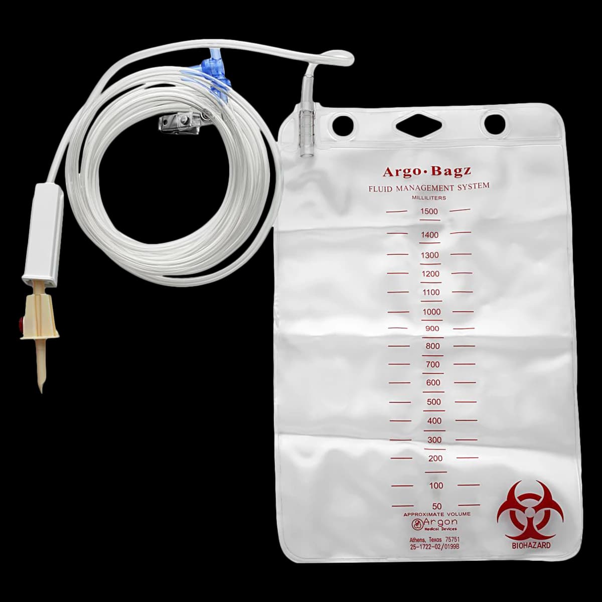 Argon Medical Argo-Bagz Universal Spike, 1500mL, 72" PVC Tubing, Dual Check Valve, Large Bore, Latex-Free, 20/Case - Spike Universal Argo-Bagz LF - Image 1