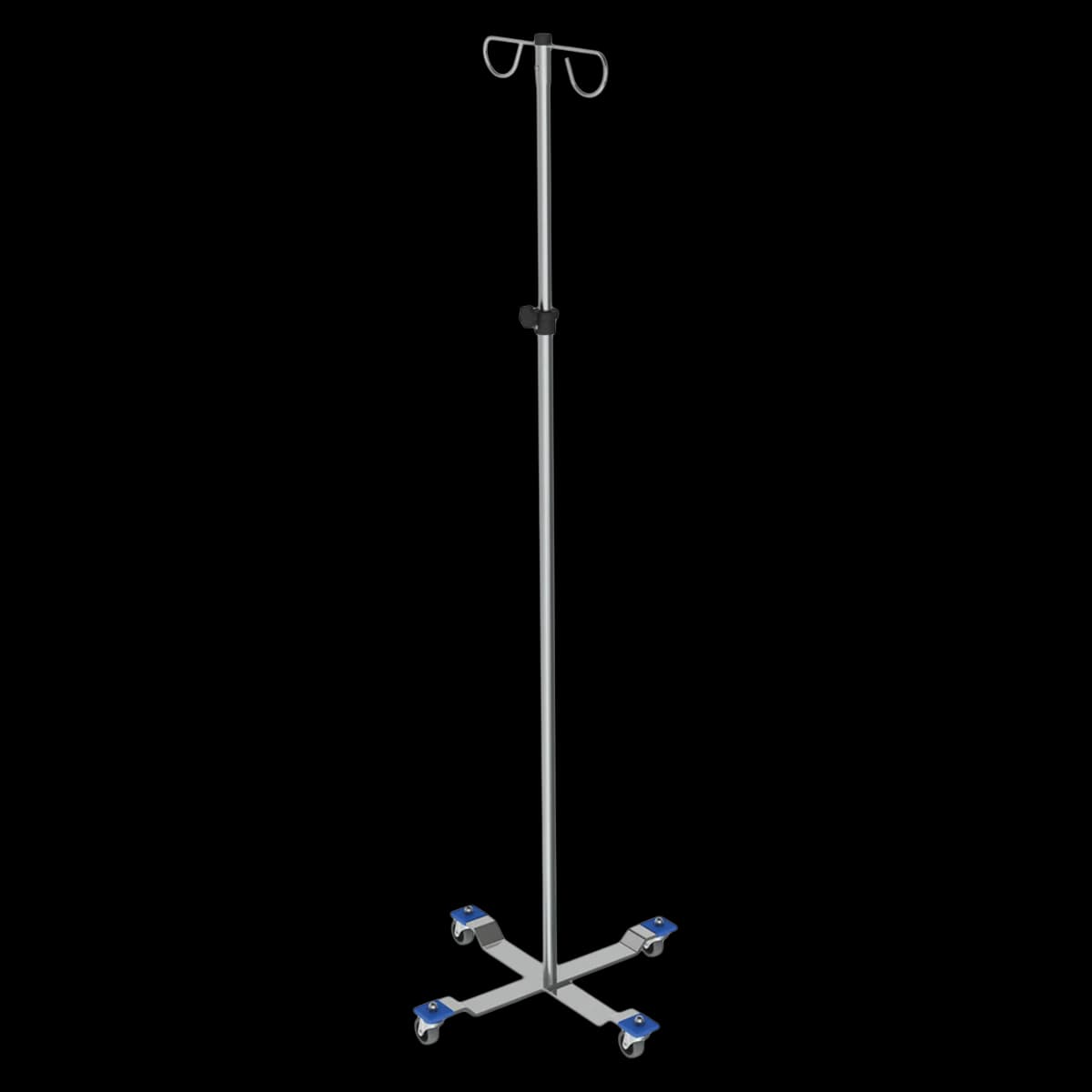 Mac Medical IV Pole, 4-Leg Base, 2 Hooks, Stainless Steel - IV Pole 4-Leg 2-Hook SS - Image 1