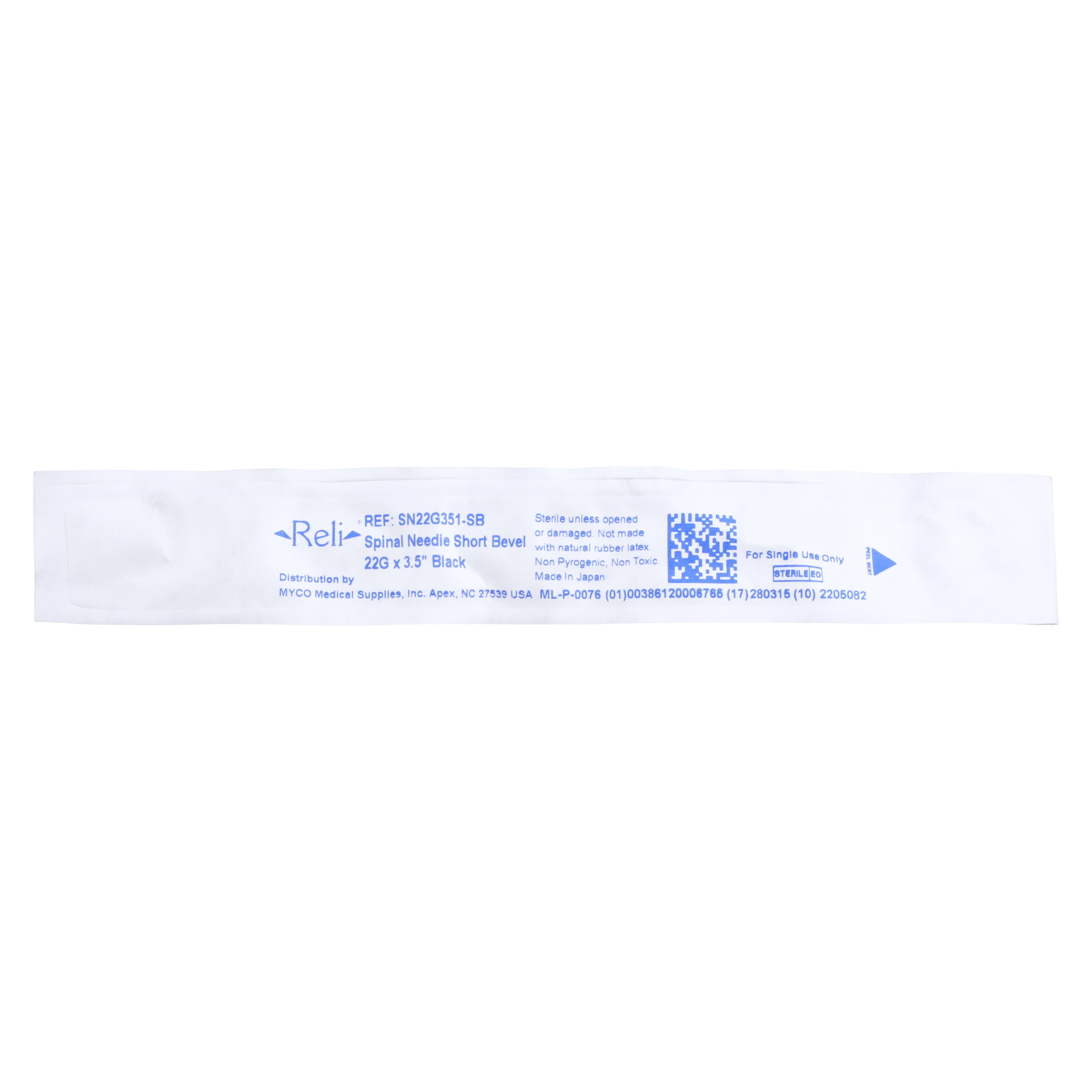 Myco Medical Spinal Needle, 22G x 3.5", Quincke Short Bevel, Sterile, 25/Bx thumbnail 2