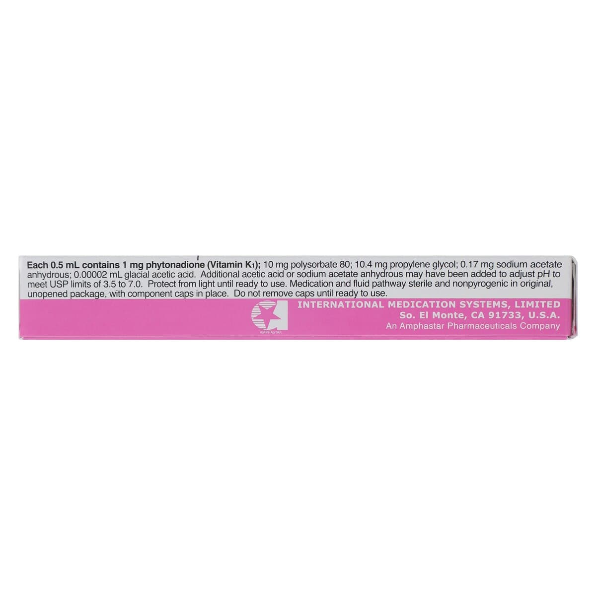 Phytonadione (Vitamin K) Injection 1mg/0.5mL Saf-T-Jet Prefilled Syringe, 27G x 0.5" Needle, 0.5mL, 10/Package thumbnail 4