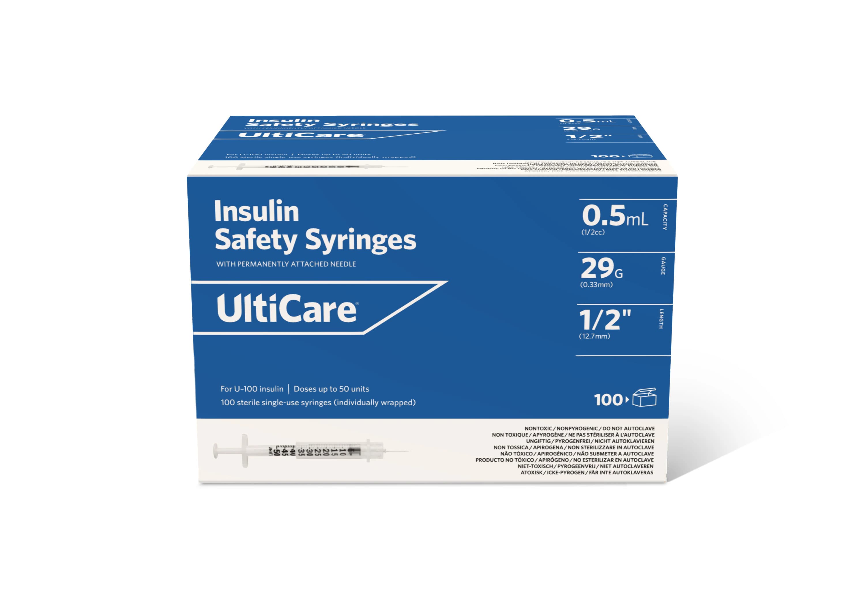 UltiCare Insulin Syringe with Needle, 0.5 mL, 29G x 1/2", Conventional, Blister Pack, 500/Case - Syringe w/Needle .5cc TB/Insu - Image 1
