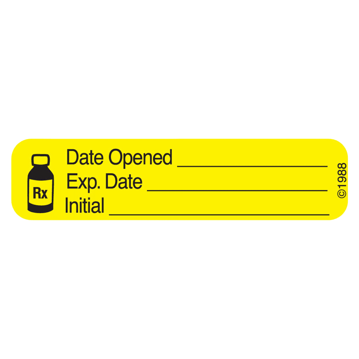 Precision Dynamics Date Opened Communication Labels, Yellow, 1-9/16" x 3/8", Horizontal, 1000/Box - Label"Date Opened"1-9/16x3/8" - Image 1