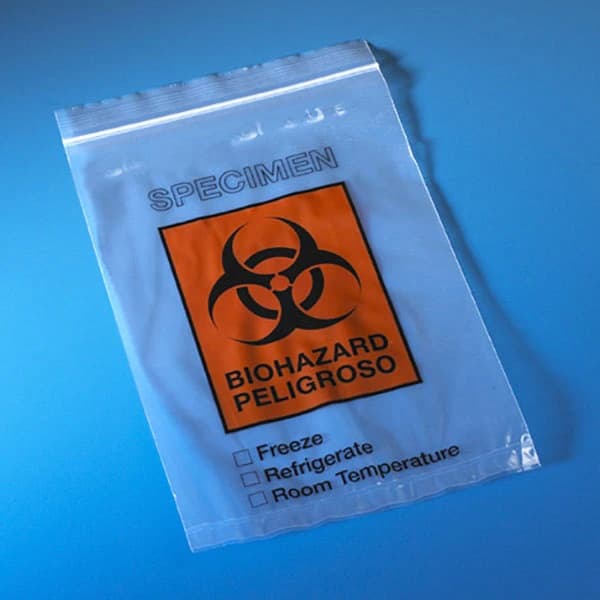 Globe Scientific Specimen Transport Bag, 6x9", Clear/Black/Red Zip Closure with Document Pouch, Biohazard Symbol, 1000/Case - Bag Specimen Transport/Biohaz - Image 1