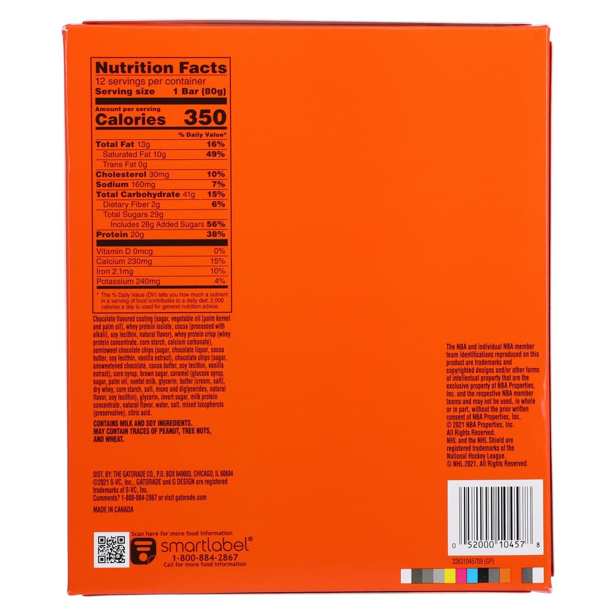 Gatorade Whey Protein Bar, Chocolate Chip, 2.8 oz, 12/Case thumbnail 5