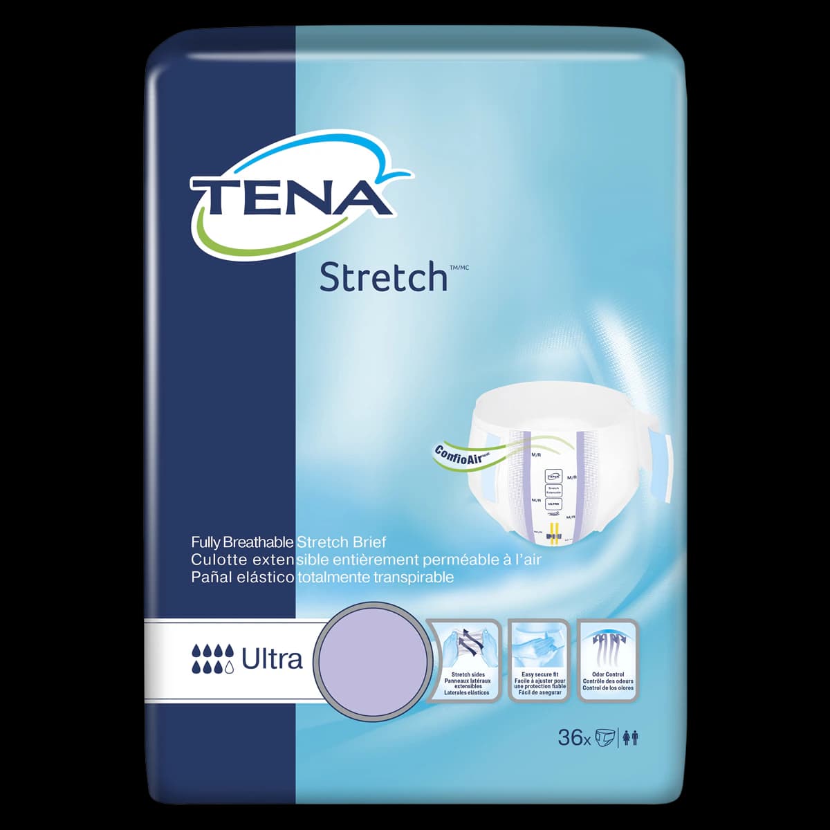 Tena Stretch Ultra Incontinence Brief, Unisex, Refastenable Tabs, 41-64" Waist, Beige, 72/Case - Brief Tena Stretch Ultra - Image 1