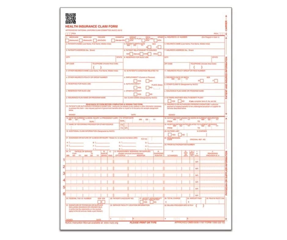 TOPS Laser CMS Forms with Bar, HCFA, 8.5" x 11", White, 250/Pack - Form CMS with Bar Tops HCFA - Image 1