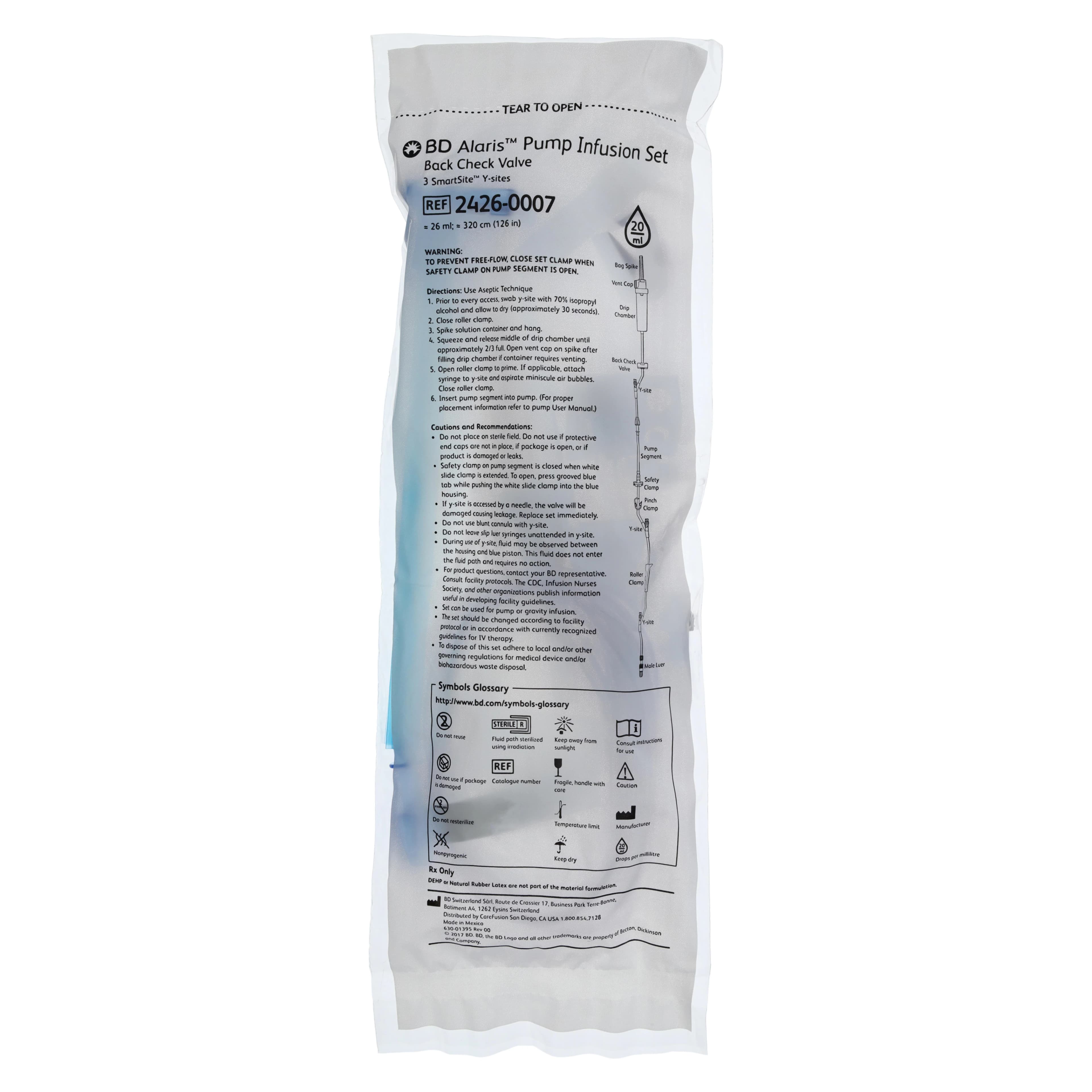 CareFusion Alaris Pump Module Primary IV Infusion Set, Needleless, 20 Drops/mL, 127" Tubing, with Check Valve, 20/Case - IV Infusion Set 20Drop Chk Vlv - Image 1