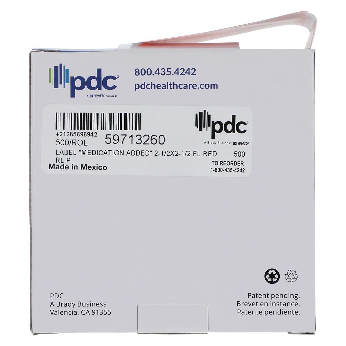 Medication Added Label, Fluorescent Red, 2-1/2" x 2-1/2", 500/Roll thumbnail 3