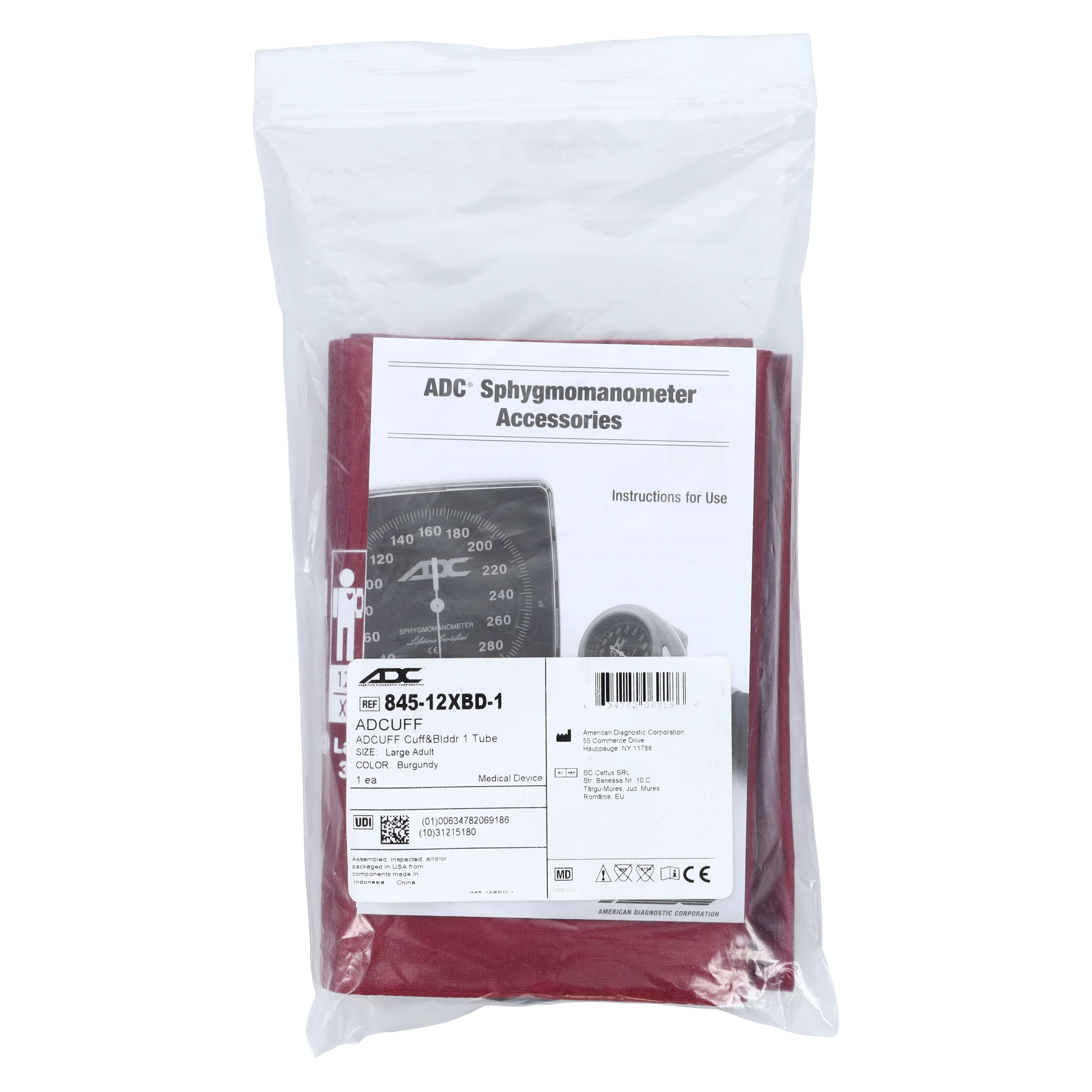 ADC Adcuff Blood Pressure Cuff & Bladder, Size 12 (Large Adult), Burgundy, Latex-Free, for Palm-Style Instruments thumbnail 4