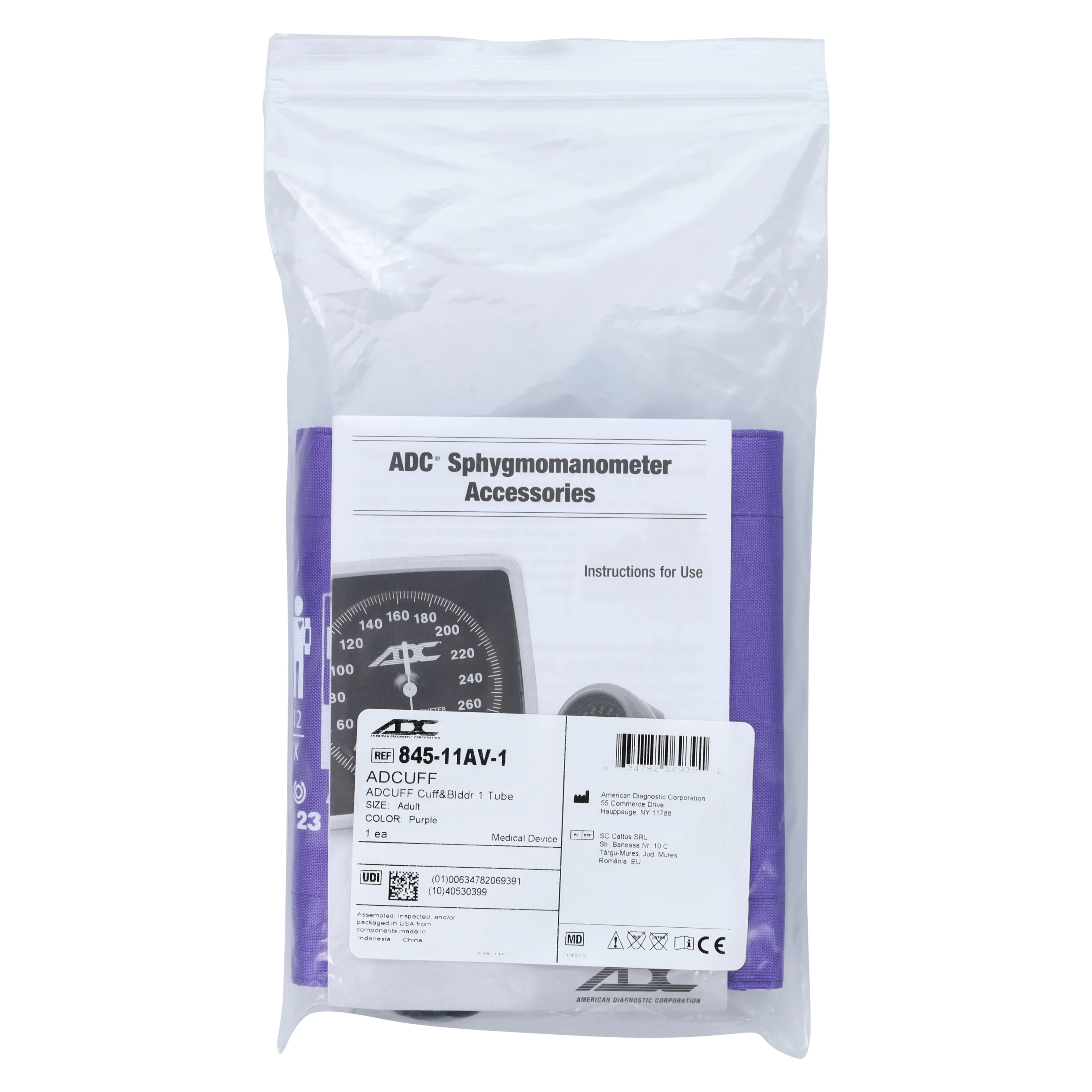 ADC Adcuff Blood Pressure Cuff & Bladder, Size 11, Purple, Latex-Free, 1-Tube, for Palm Style Instruments thumbnail 4