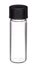 Wheaton Borosilicate Glass Sample Vial, Clear, Black Phenolic Cap with Rubber Liner, 20 mL, 72/Case - Vial Gls Rbr-Line Phenolic Cap - Image 1