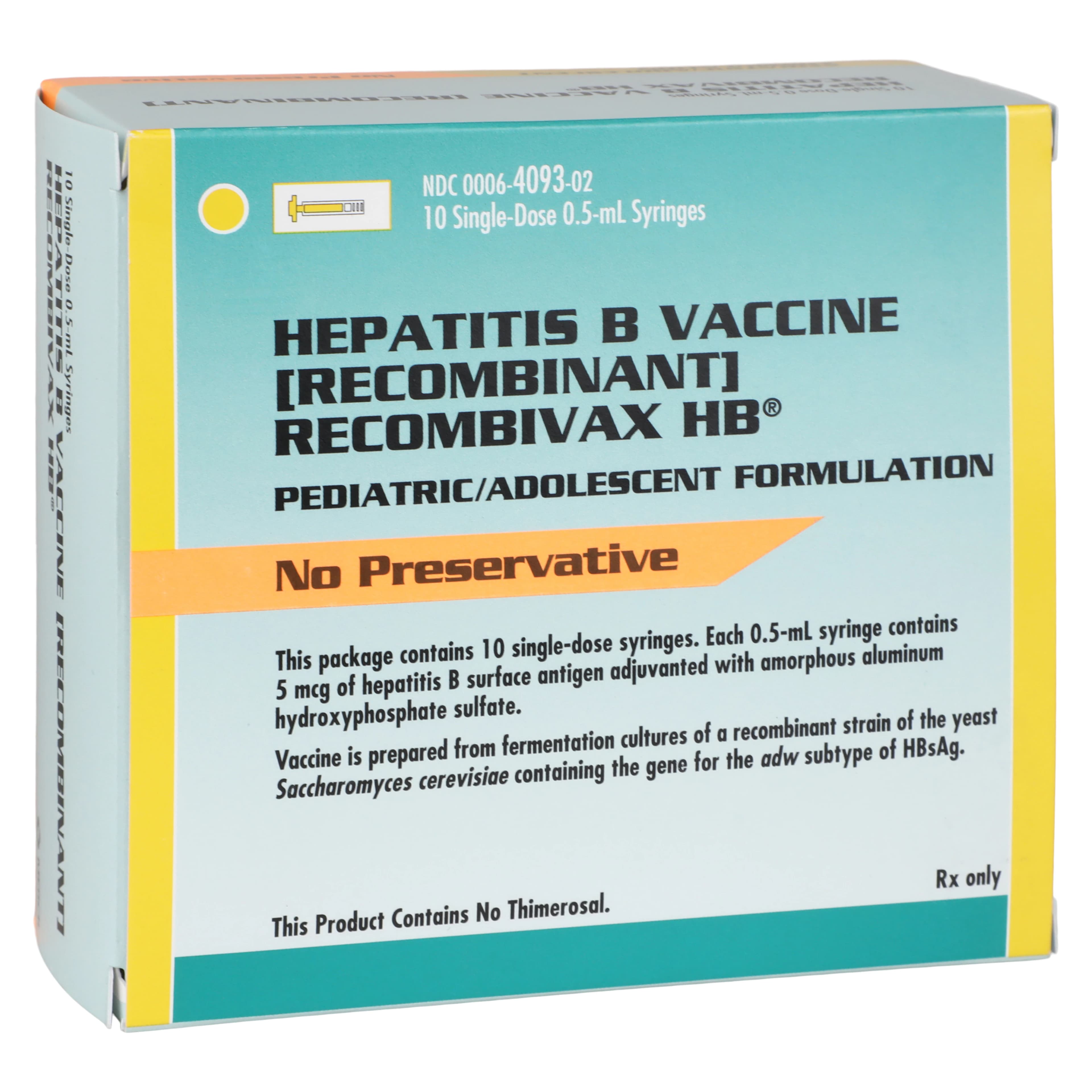 Recombivax-HB Hepatitis B Vaccine (Recombinant), Pediatric, 0.5 mL Single-Dose Prefilled Syringe, 10/Package - Recombivax-HB Ped PFS Inj - Image 1