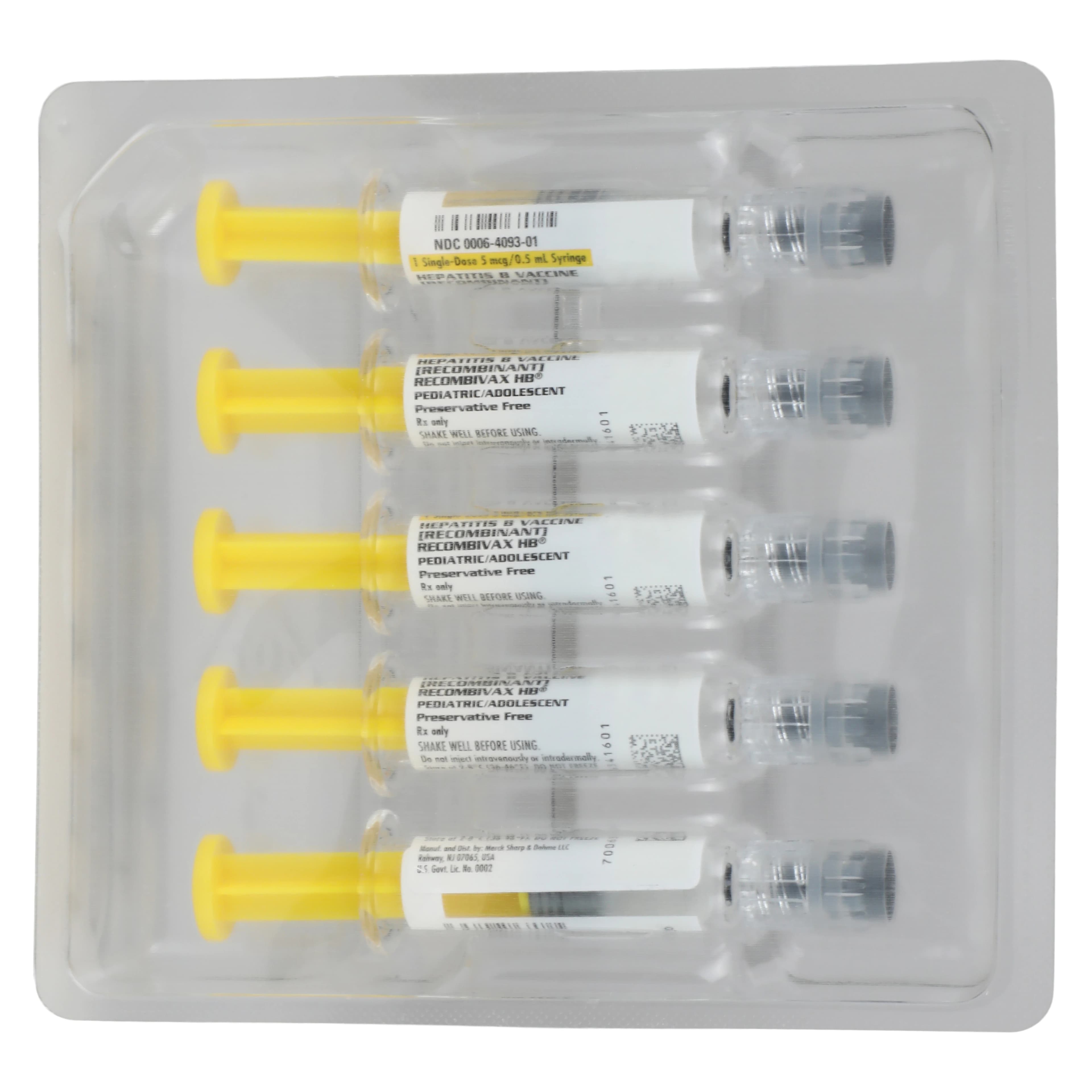 Recombivax-HB Hepatitis B Vaccine (Recombinant), Pediatric, 0.5 mL Single-Dose Prefilled Syringe, 10/Package thumbnail 2