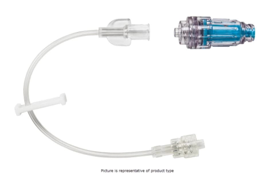 MaxPlus IV Extension Set, Needleless, Minibore, 0.75 mL Priming Volume, 14" Spin Male Luer Lock, Removable Slide Clamp, Clear, 50/Case - MaxPlus ExtSet Minibore 0.75mL - Image 1