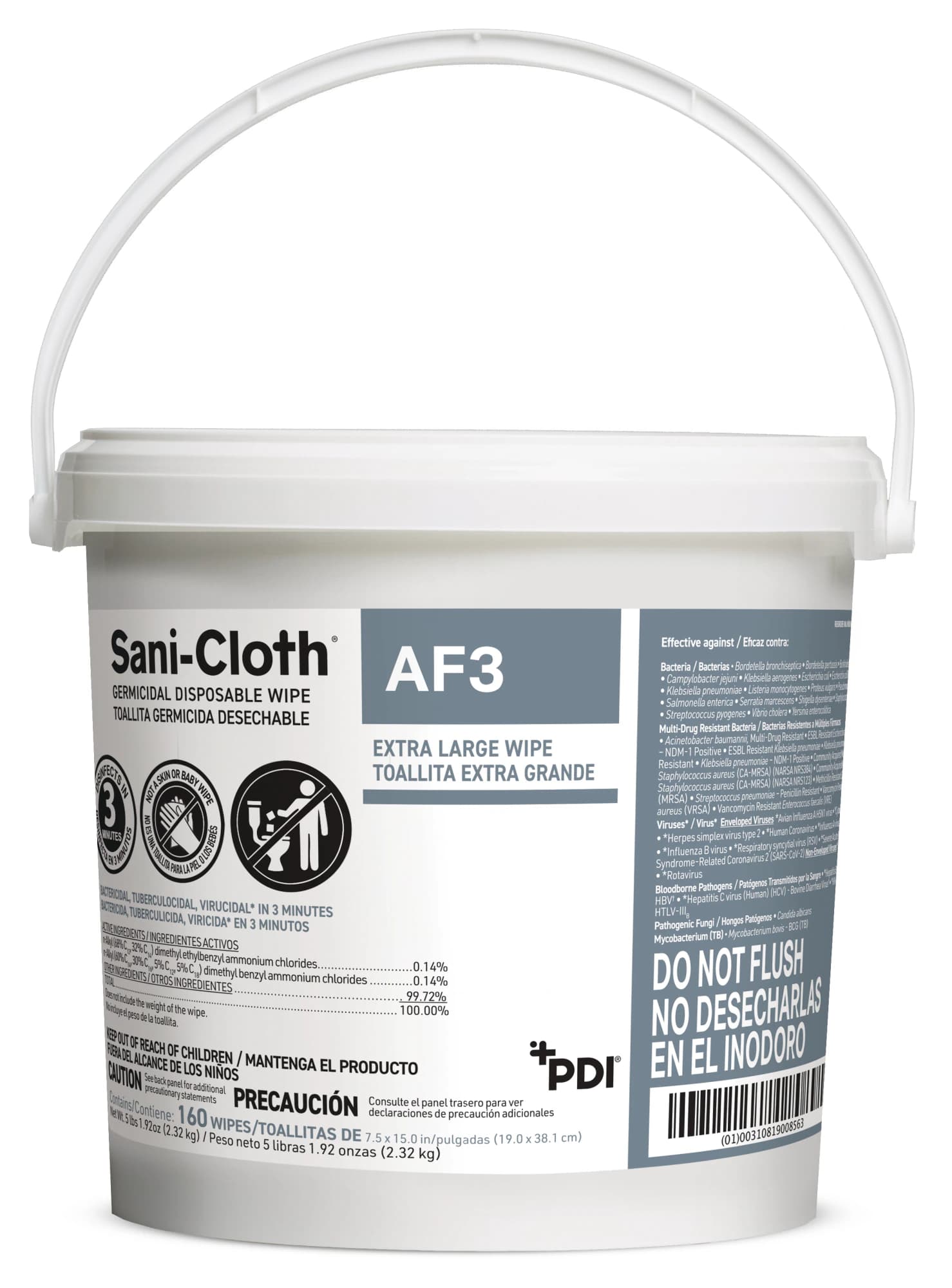 PDI Sani-Cloth AF3 Germicidal Disposable Wipes, 7.5" x 15", Alcohol & Fragrance Free, 160 Sheets/Pail, 2/Case, P1450P - PDI SANI-CLOTH AF3 GERMICIDAL DISPOSABLE WIPE P1450P - Image 1