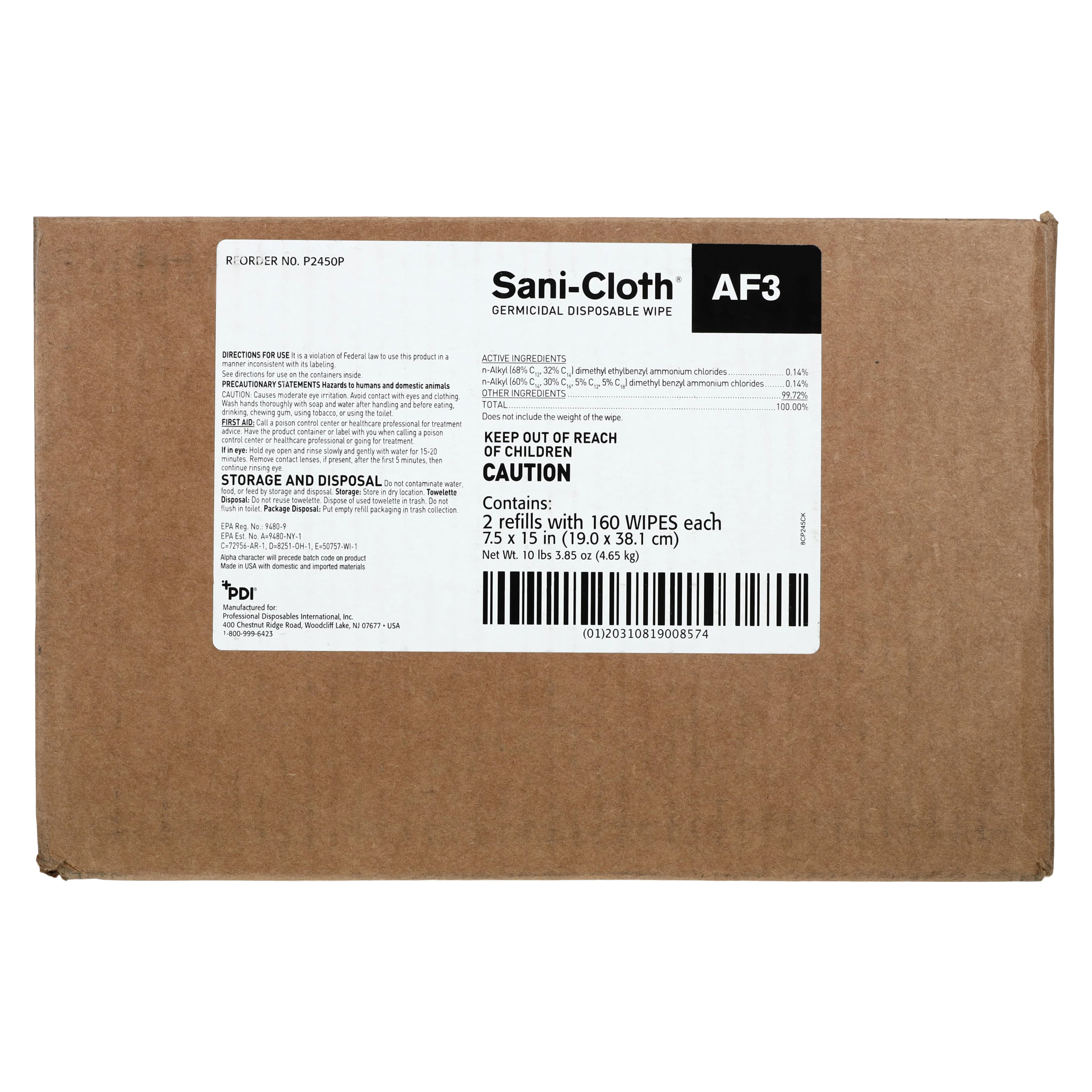PDI Sani-Cloth AF3 Germicidal Disposable Wipes, 7.5" x 15", Alcohol & Fragrance Free, 160 Sheets/Pail, 2/Case, P2450P thumbnail 5
