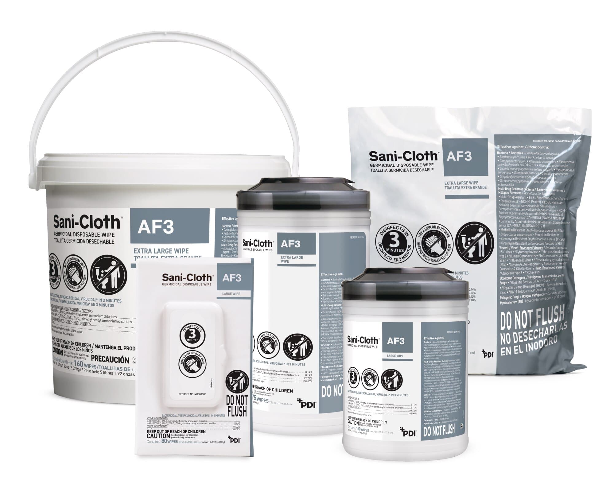 PDI Sani-Cloth AF3 Germicidal Disposable Wipes, 7.5" x 15", Alcohol & Fragrance Free, 160 Sheets/Pail, 2/Case, P2450P thumbnail 3
