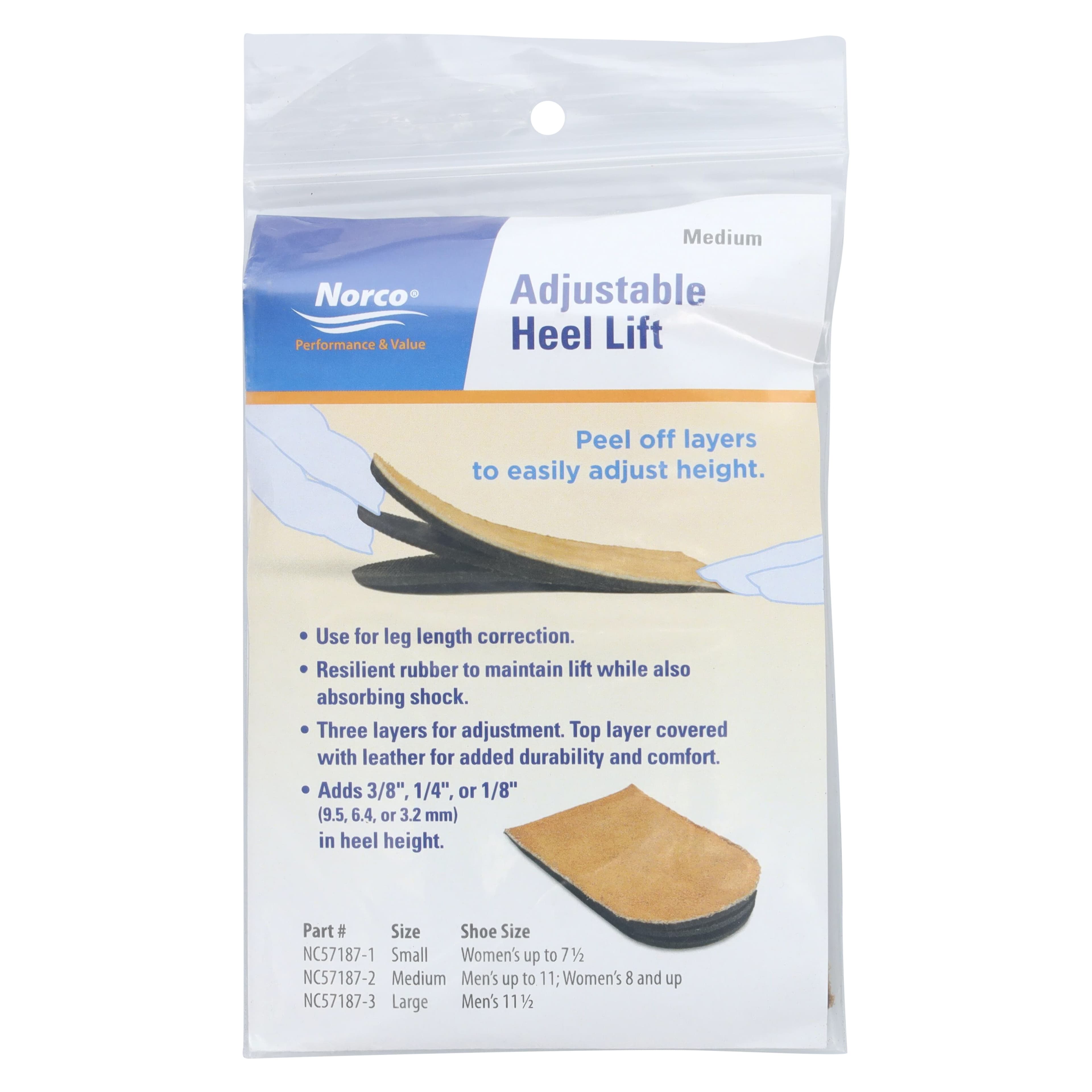 Norco Adjust-A-Lift Cushion Heel Lift, Leather, Medium, 2.5x4.5" thumbnail 4