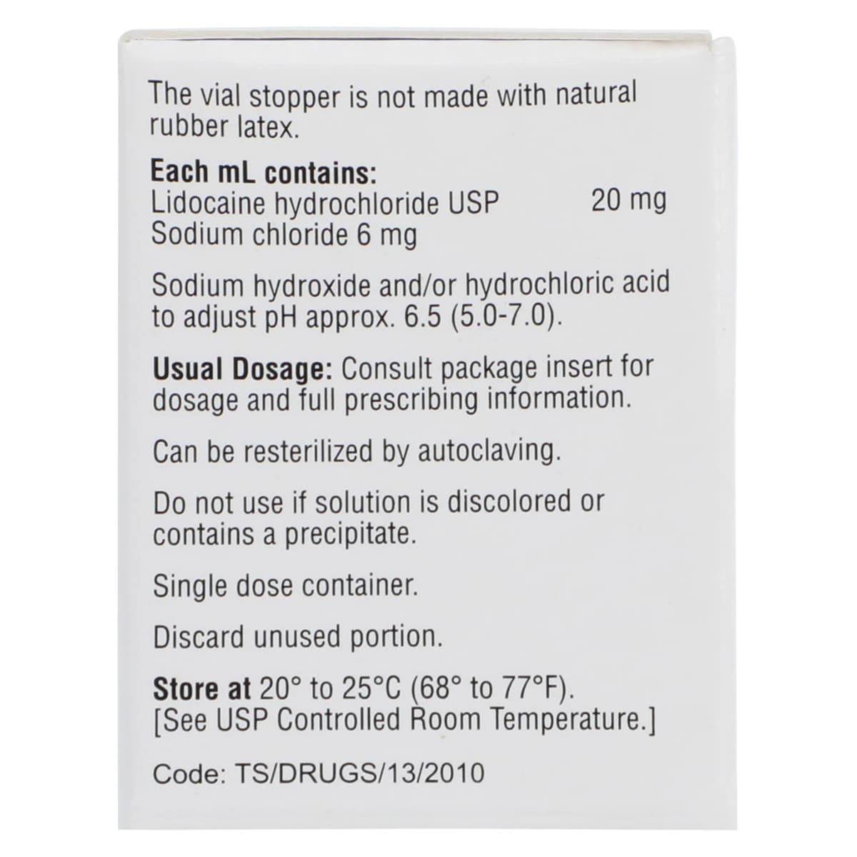 Lidocaine HCl Injection 2%, Preservative Free, Single Dose Vial (SDV), 2mL, 10/Package thumbnail 6