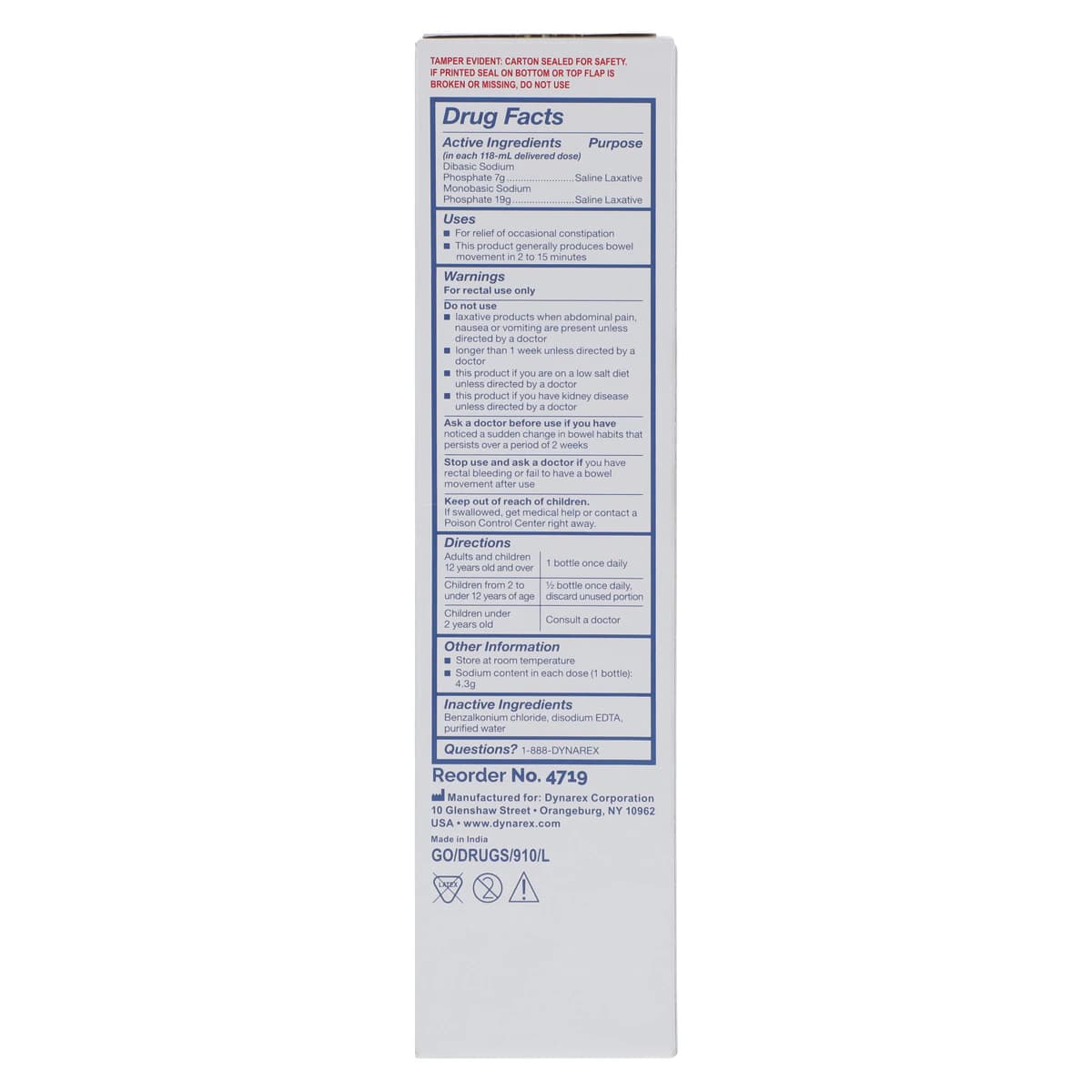 Dynarex Sodium Phosphate Enema, 7/19gm, 4.5 oz/Bottle thumbnail 2