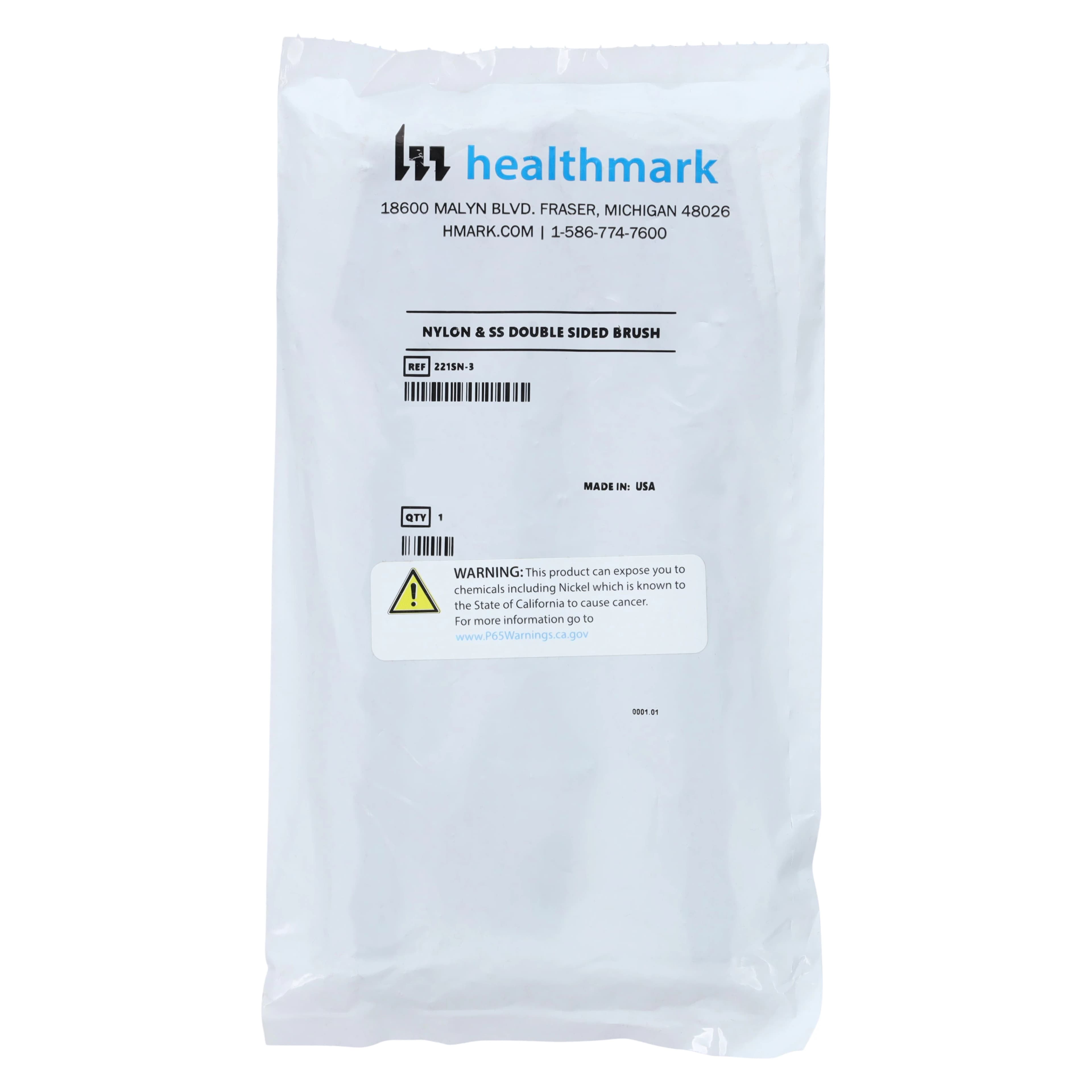 Healthmark Instrument Cleaning Brush, Nylon/Stainless Steel Bristle, 7-3/4" x 1-1/2", 3/Pkg thumbnail 2