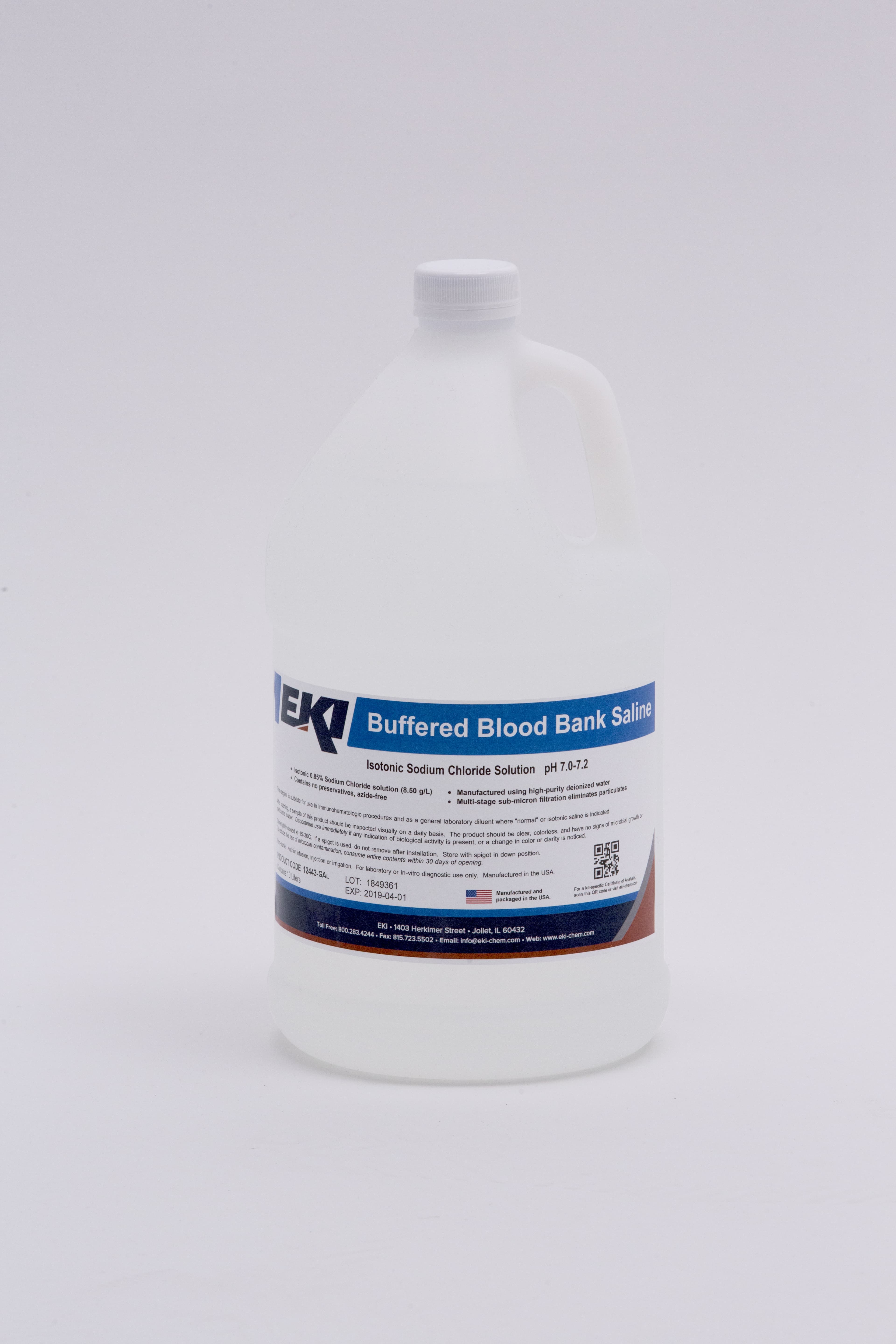 Blood Bank Saline Buffered Solution, 0.85% Isotonic, pH 7.0-7.2, 1 Gallon Bottle, 4/Case - Saline 0.85% Istnc Bldbnk Sol - Image 1