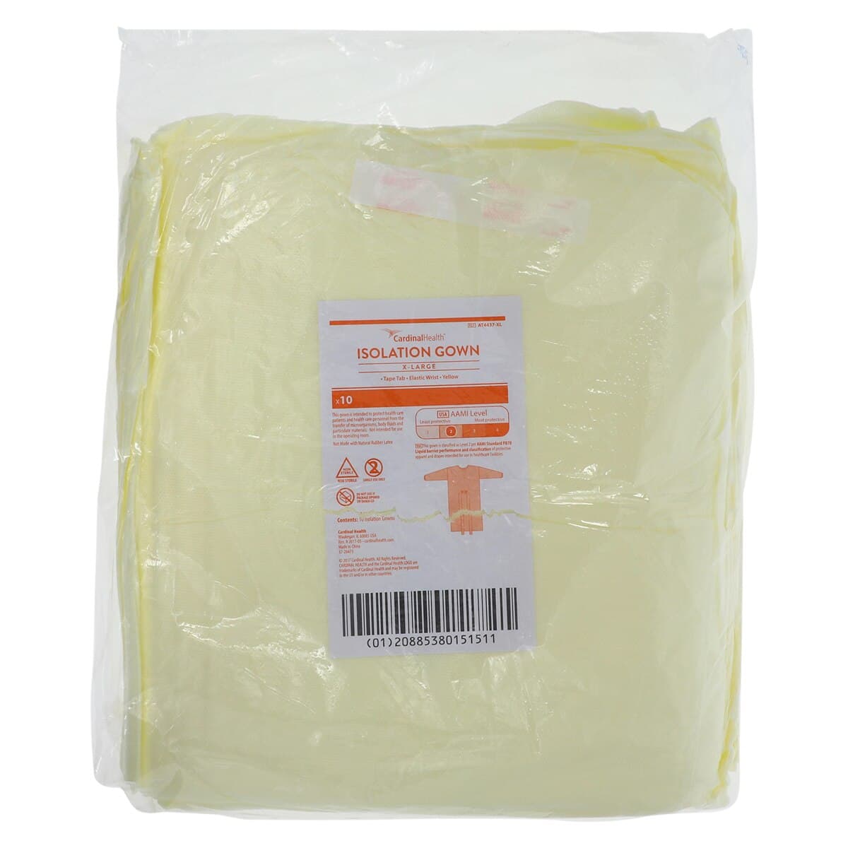 Cardinal Gown Isolation Yellow AAMI Level 2 SMS, Adult X-Large, Below Knee, Full Back, 10/Bag thumbnail 6