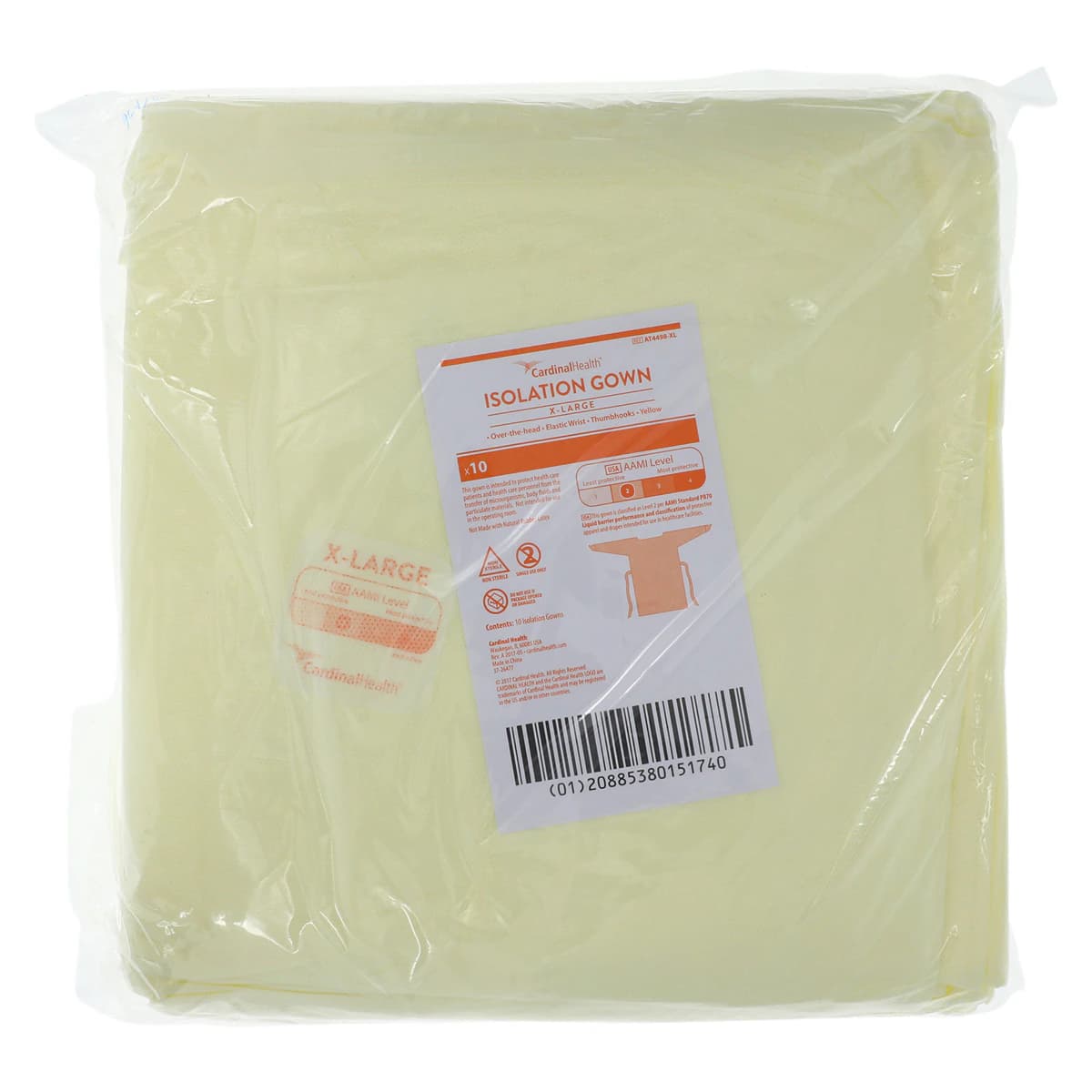 Cardinal Gown Isolation Yellow AAMI Level 2 SMS, Adult X-Large, Below Knee, Full Back, 10/Bag thumbnail 6