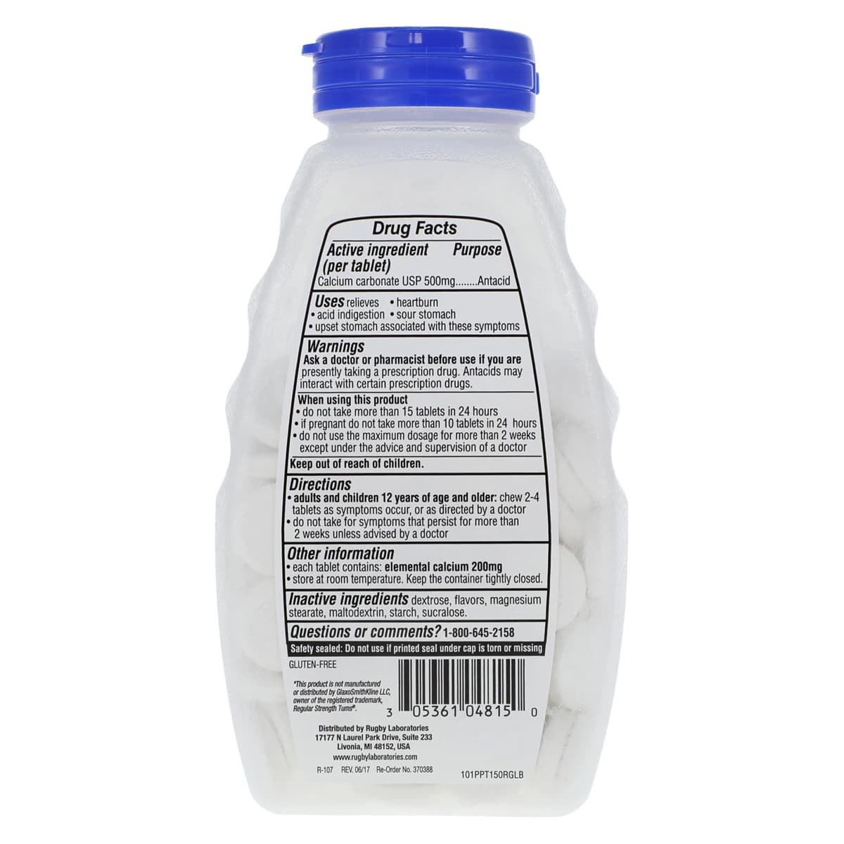 Calcium Carbonate Chewable Tablets, 500mg, Mint Flavor, 150/Bottle thumbnail 2