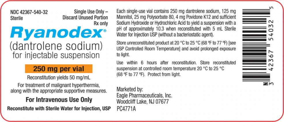 Ryanodex (dantrolene sodium) for Intravenous Injection, 250 mg Single-Dose Vial - Ryanodex Inj for IV - Image 1