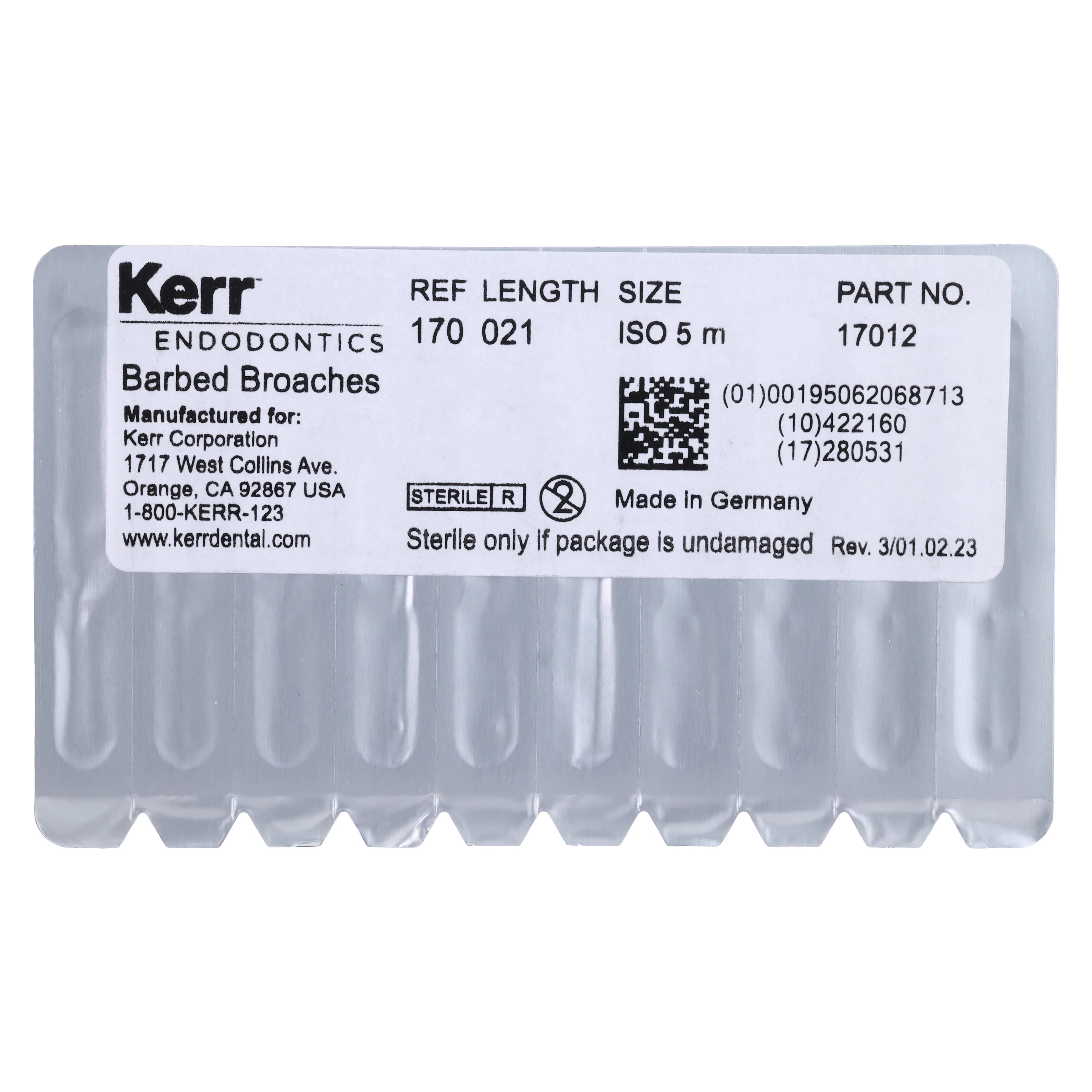 Kerr Barbed Broaches, Medium (Green), 22 mm, Pre-Sterilized, Stainless Steel, 30/Pkg, #17012 thumbnail 2