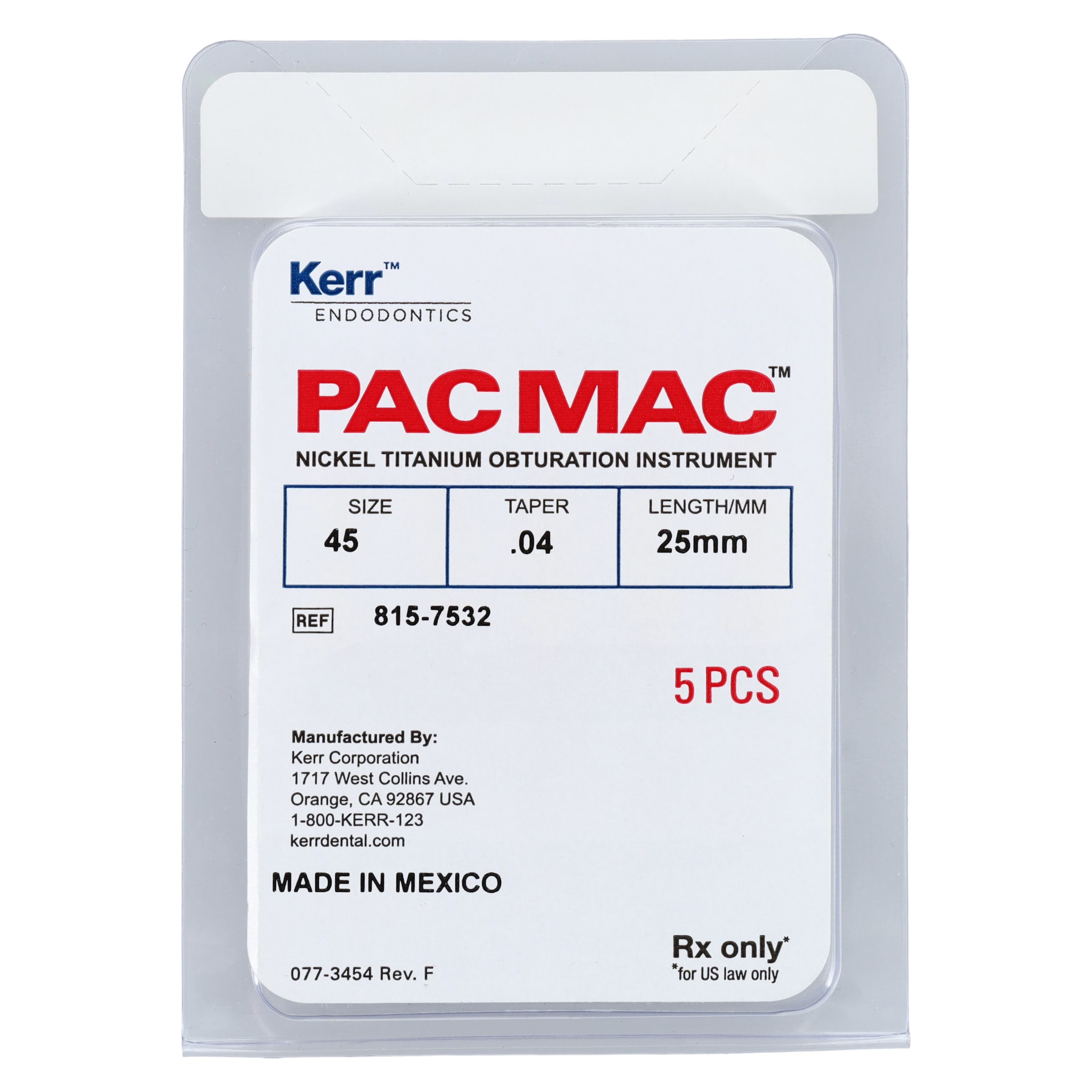 Kerr PacMac Gutta-Percha Condensers, #45, .04 Taper, 25 mm, Nickel-Titanium, 5/Pk (815-7532) thumbnail 2
