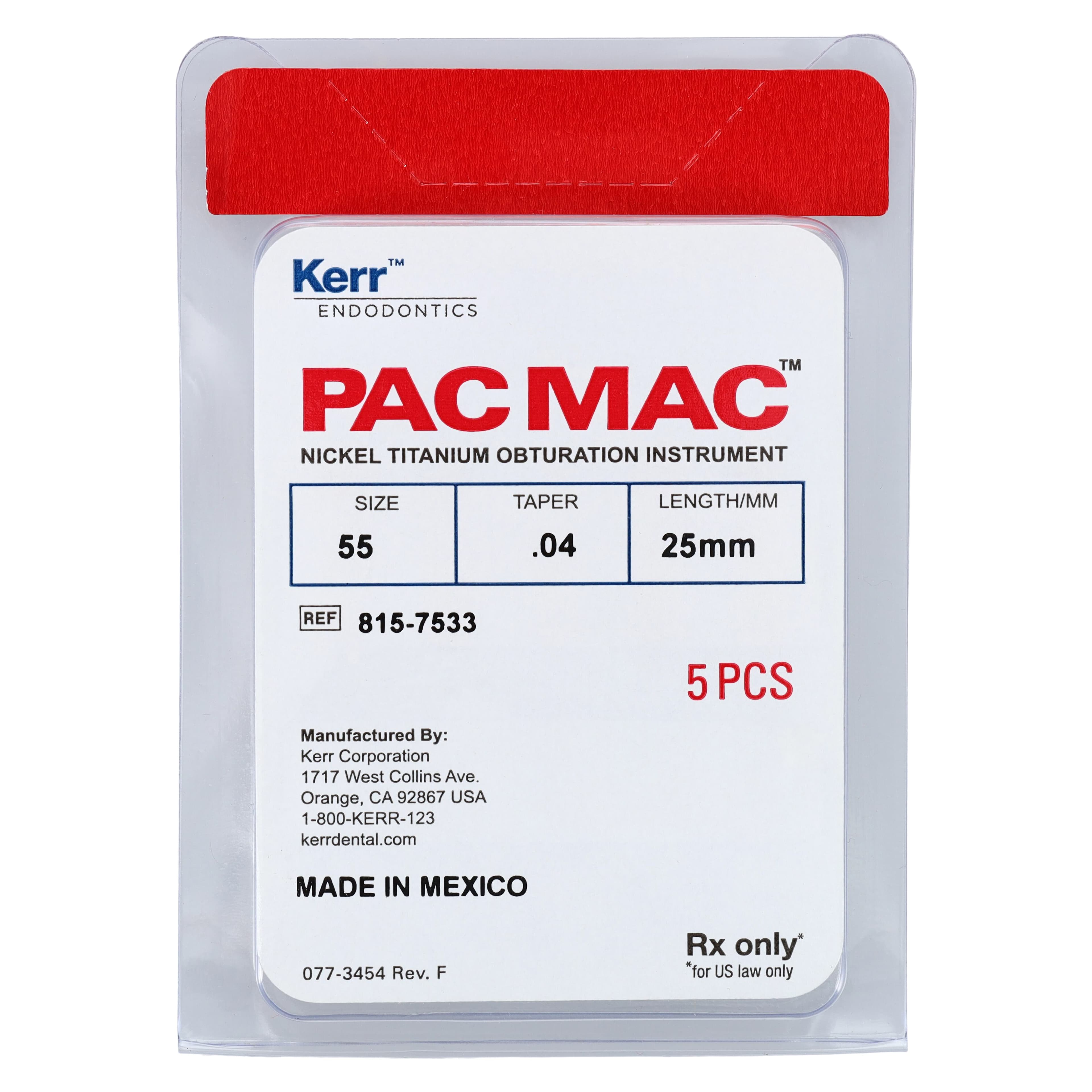 Kerr PacMac Engine-Driven NiTi Gutta-Percha Condenser, #55, .04 Taper, 25mm, Red, 5/Pk, 815-7533 thumbnail 2