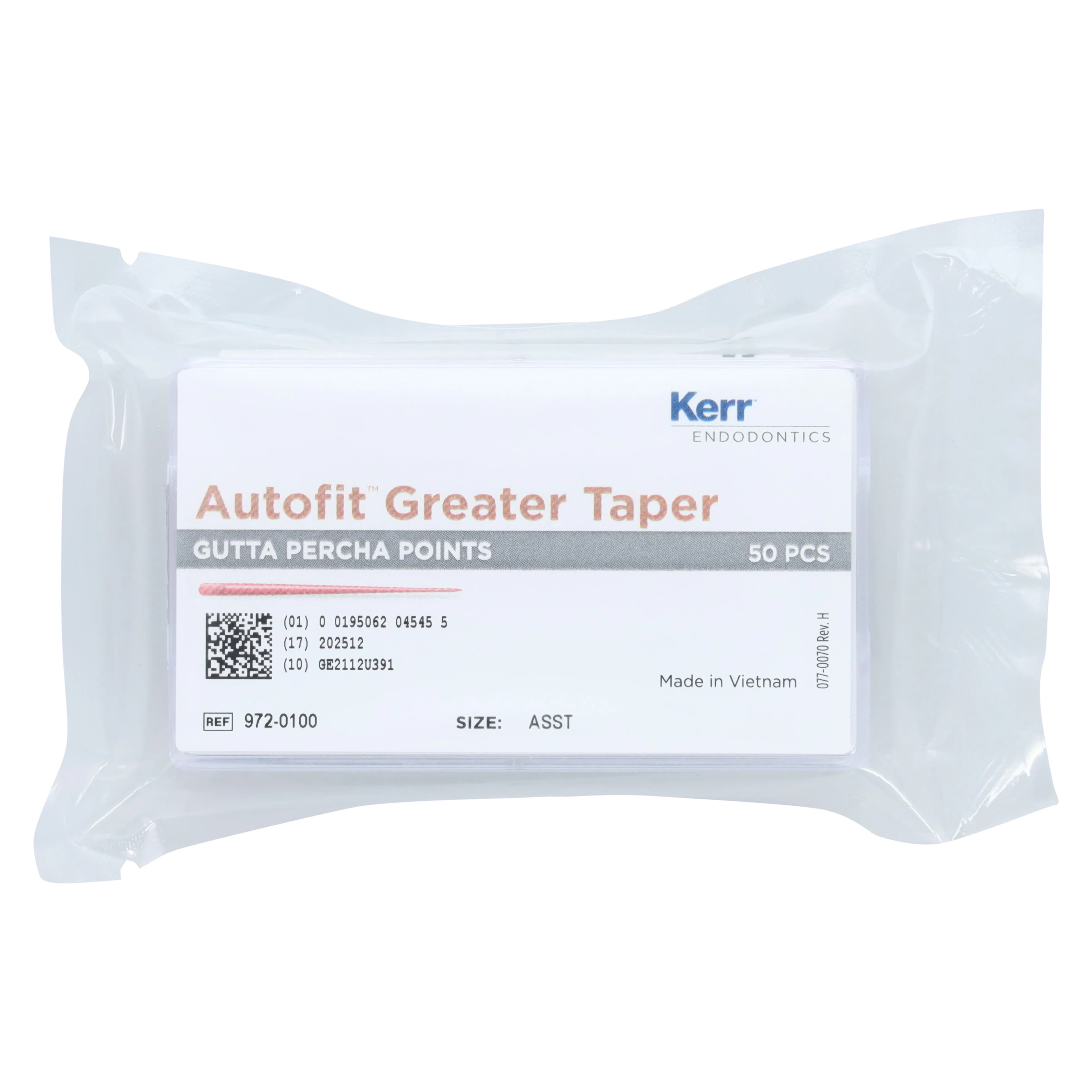 Kerr Autofit Greater Taper Gutta Percha Points, Assorted .06-.12 Taper, 50/Box, 972-0100 - SYBRON ENDO AUTOFIT GUTTA PERCHA 972-0100 - Image 1