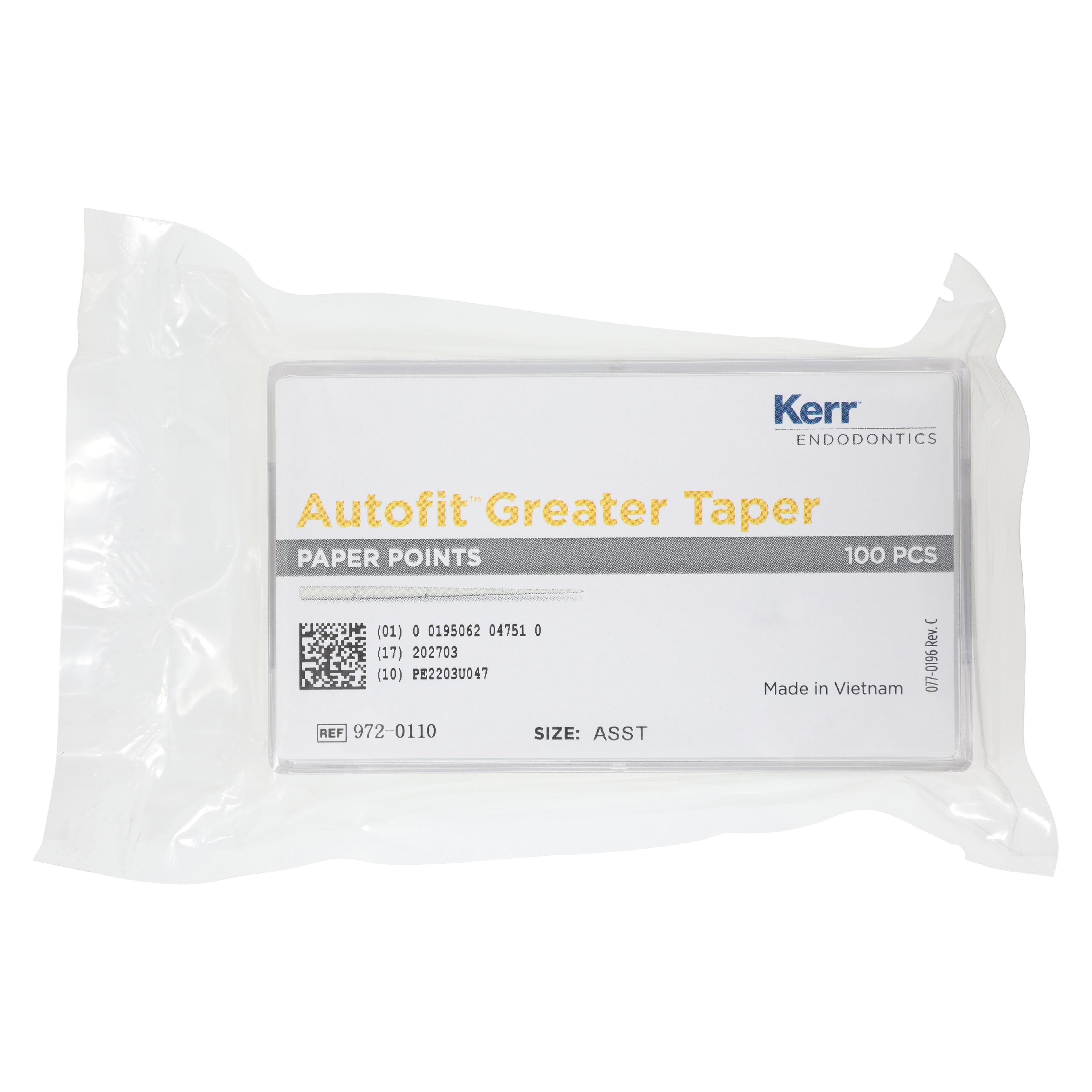 Autofit Greater Taper Absorbent Paper Points, Assorted Tapers (0.04–0.12), 100/Pk, 972-0110 - Autofit Paper Points, Greater Taper, Assorted, 100/Pk, 972-0110 - Image 1