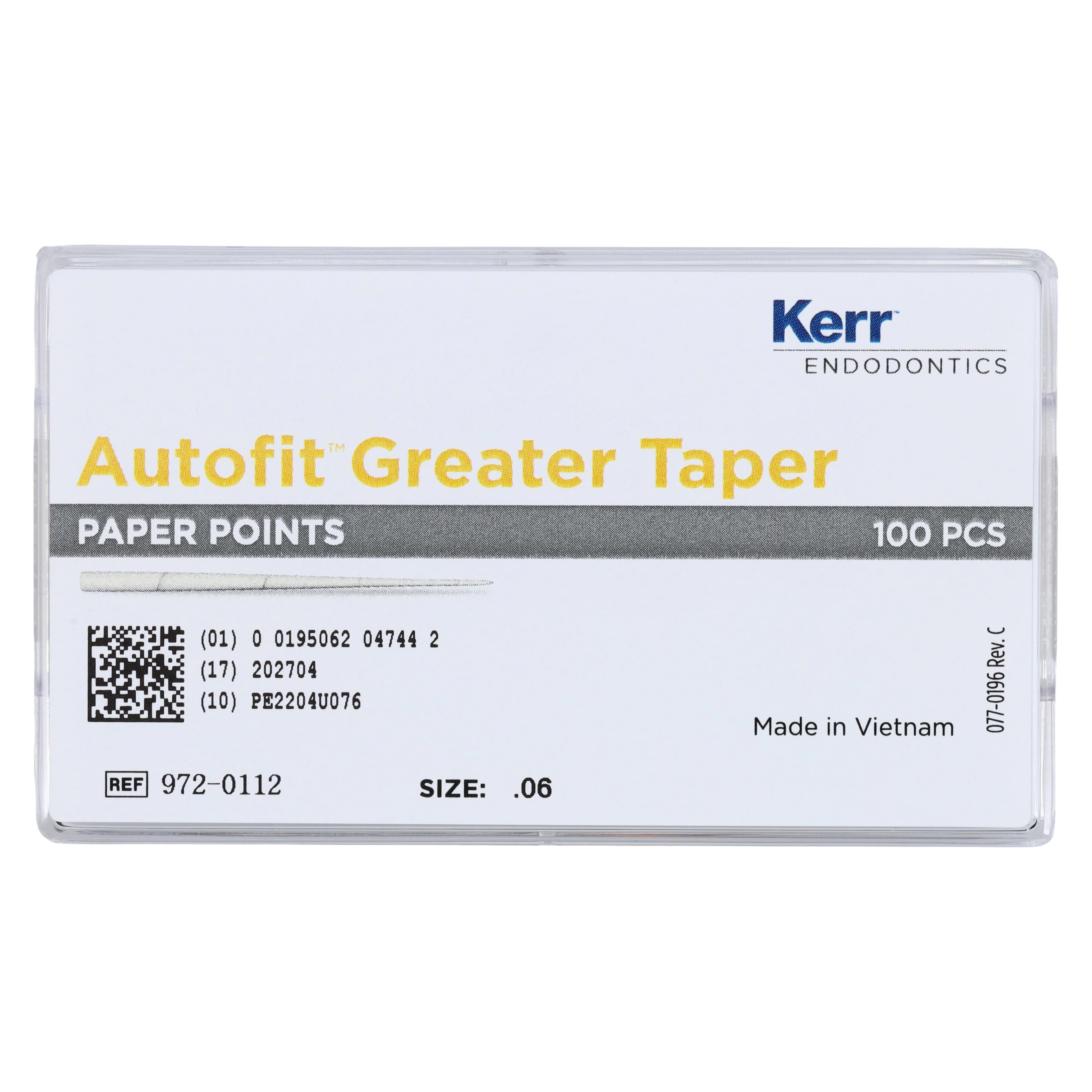 Kerr Autofit Greater Taper Absorbent Paper Points, .06 Taper, White, 100/Pk, 972-0112 thumbnail 5