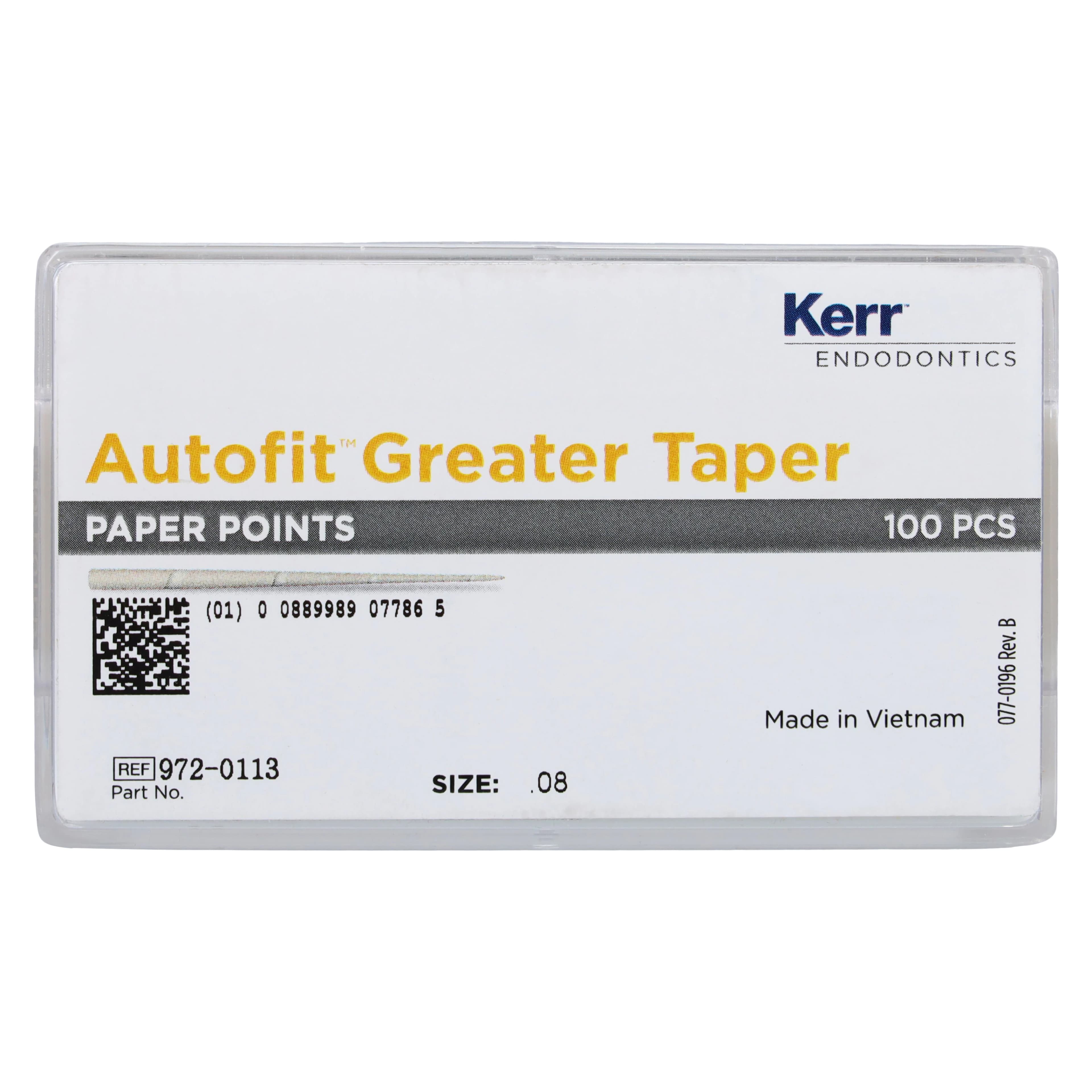 Kerr Autofit Greater Taper Absorbent Paper Points, .08 Taper, Yellow, 100/Pk, 972-0113 thumbnail 5