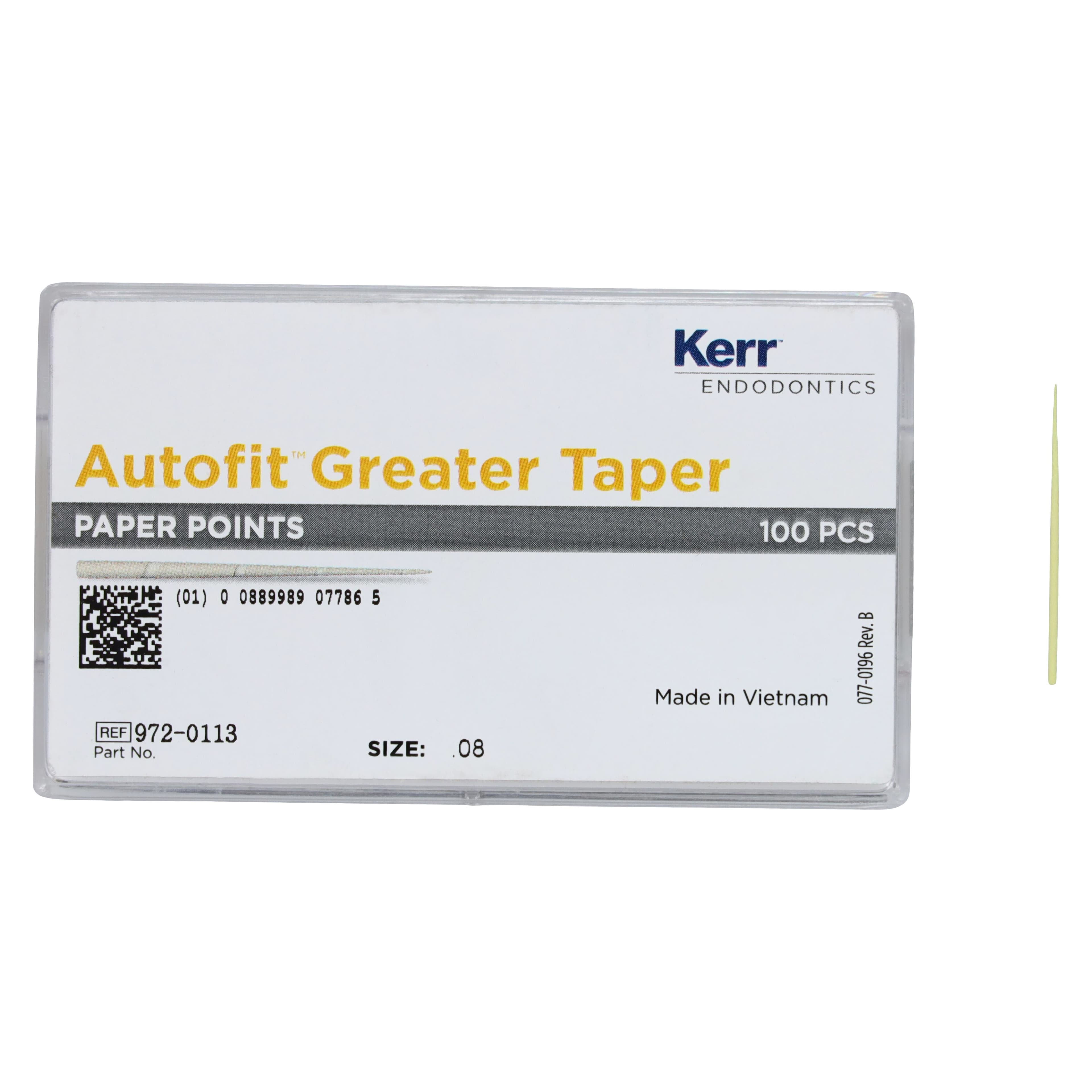 Kerr Autofit Greater Taper Absorbent Paper Points, .08 Taper, Yellow, 100/Pk, 972-0113 thumbnail 4