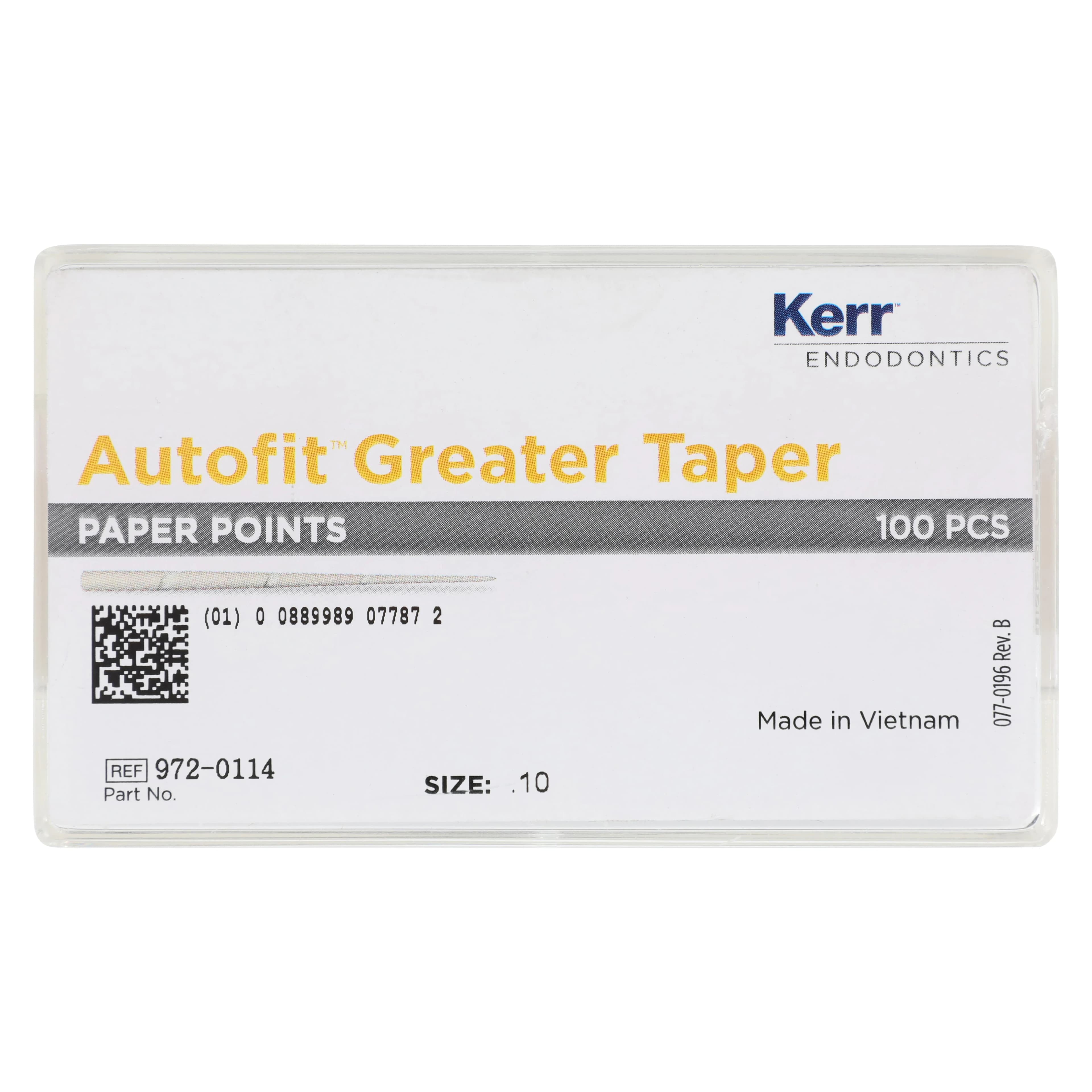 Kerr Autofit Greater Taper Absorbent Paper Points, Size .10, Red, 100/Pkg, 972-0114 - Autofit Greater Taper Paper Points Size .10 100/Pk - Image 1
