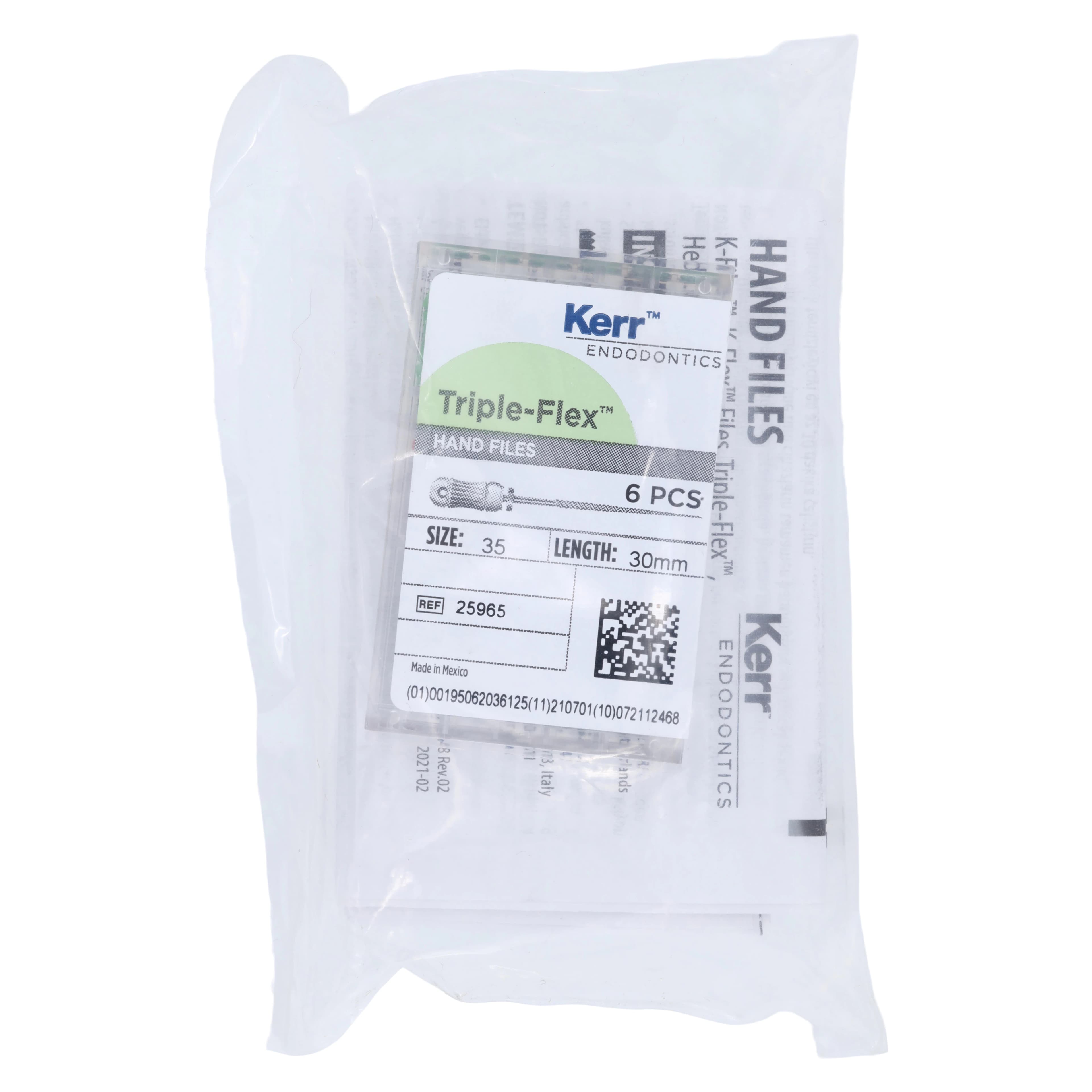Kerr Triple-Flex Endodontic Files, Size #35, 30mm, Green, Stainless Steel, 6/Box, #25965 - #35 Green SybronEndo Triple-Flex Files 30mm Pack of 6 - Image 1