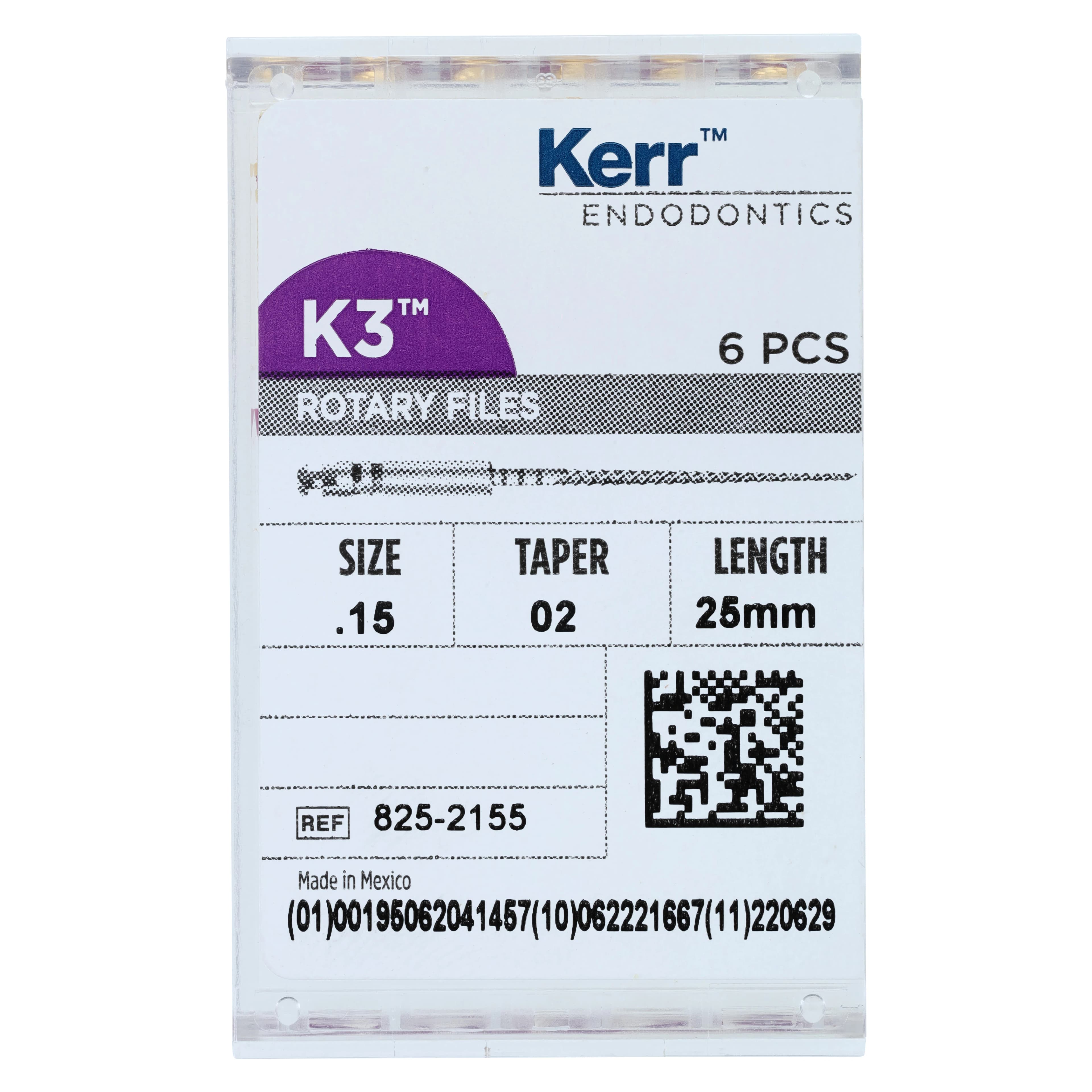 K3 Nickel Titanium Rotary Endodontic File, #15, .02 Taper, 25 mm, White, 6/Pk, 825-2155 thumbnail 5