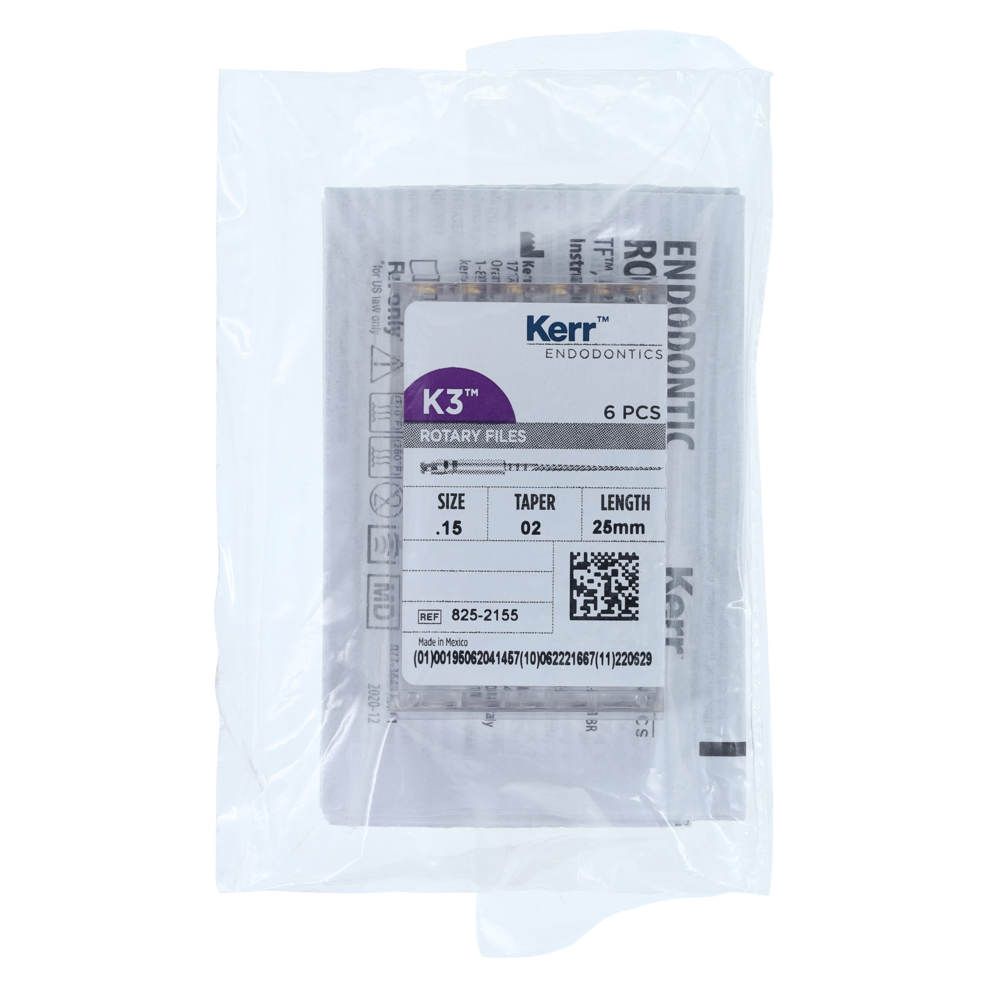 K3 Nickel Titanium Rotary Endodontic File, #15, .02 Taper, 25 mm, White, 6/Pk, 825-2155 thumbnail 6