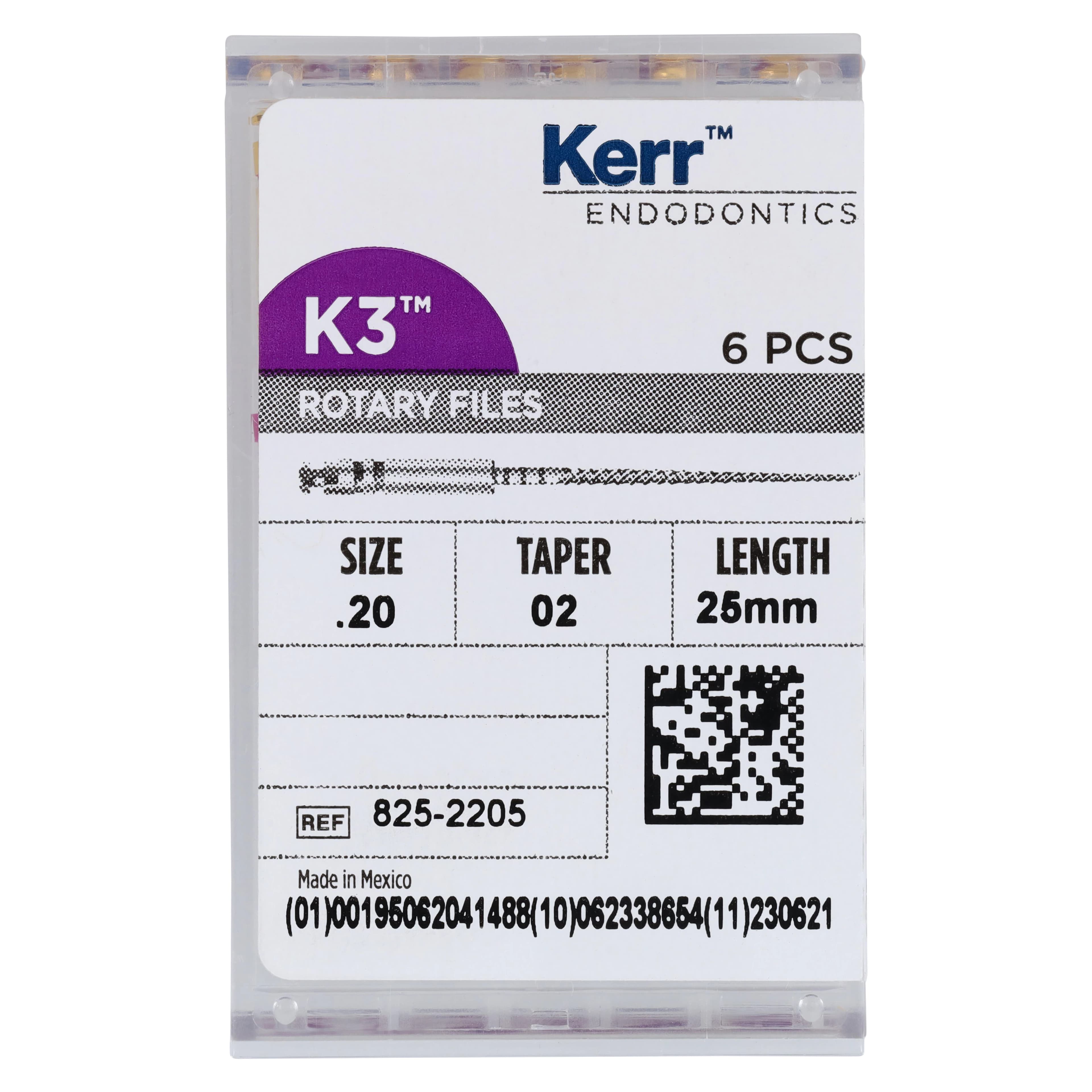 K3 Nickel Titanium Rotary Endodontic File, Size #20, 0.02 Taper, 25 mm, Yellow, 6/Pack, 825-2205 thumbnail 5