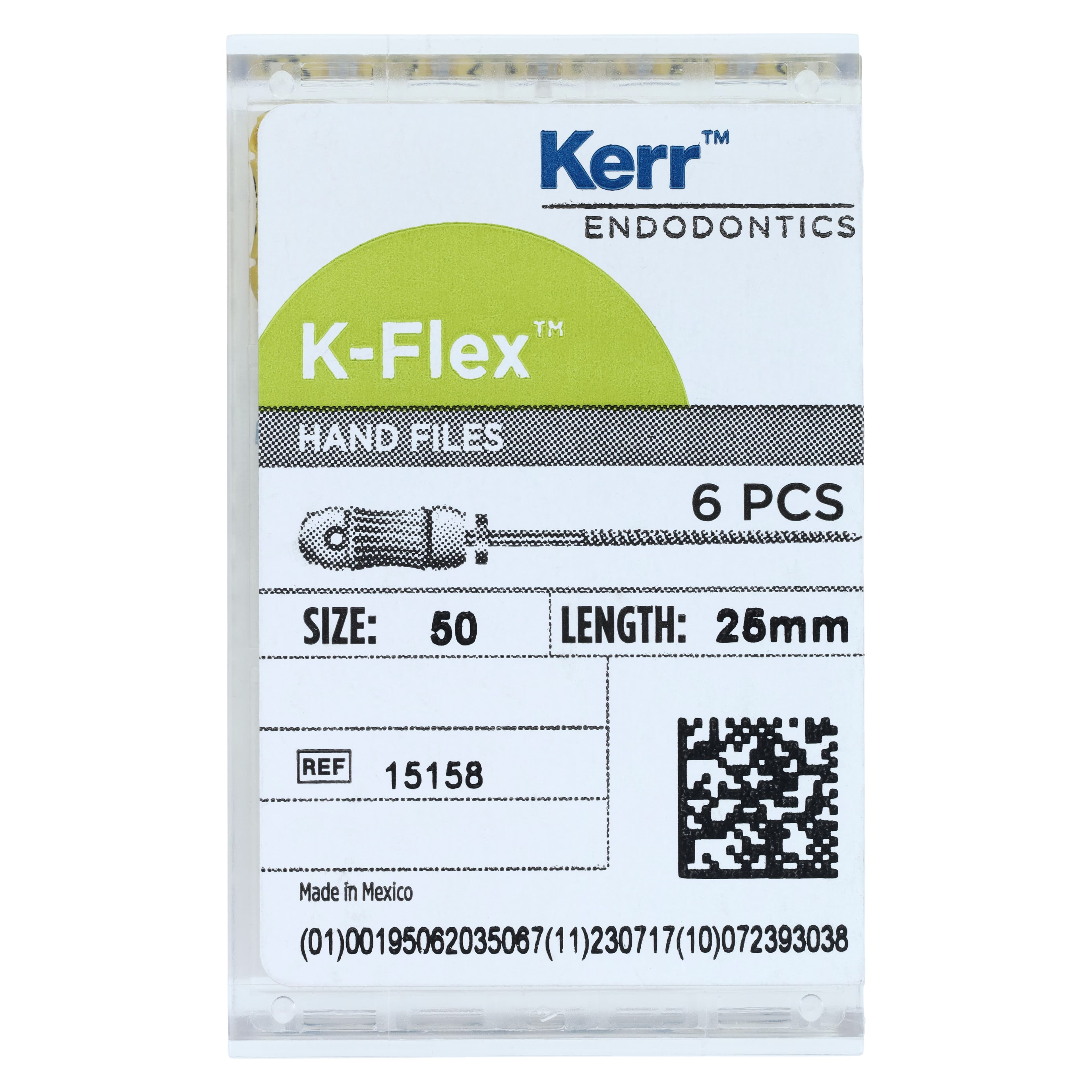 Kerr K-Flex Endodontic Files, #50 (Yellow), 25mm, Stainless Steel, Color-Coded Plastic Handle, 6/Pack, 15158 thumbnail 5
