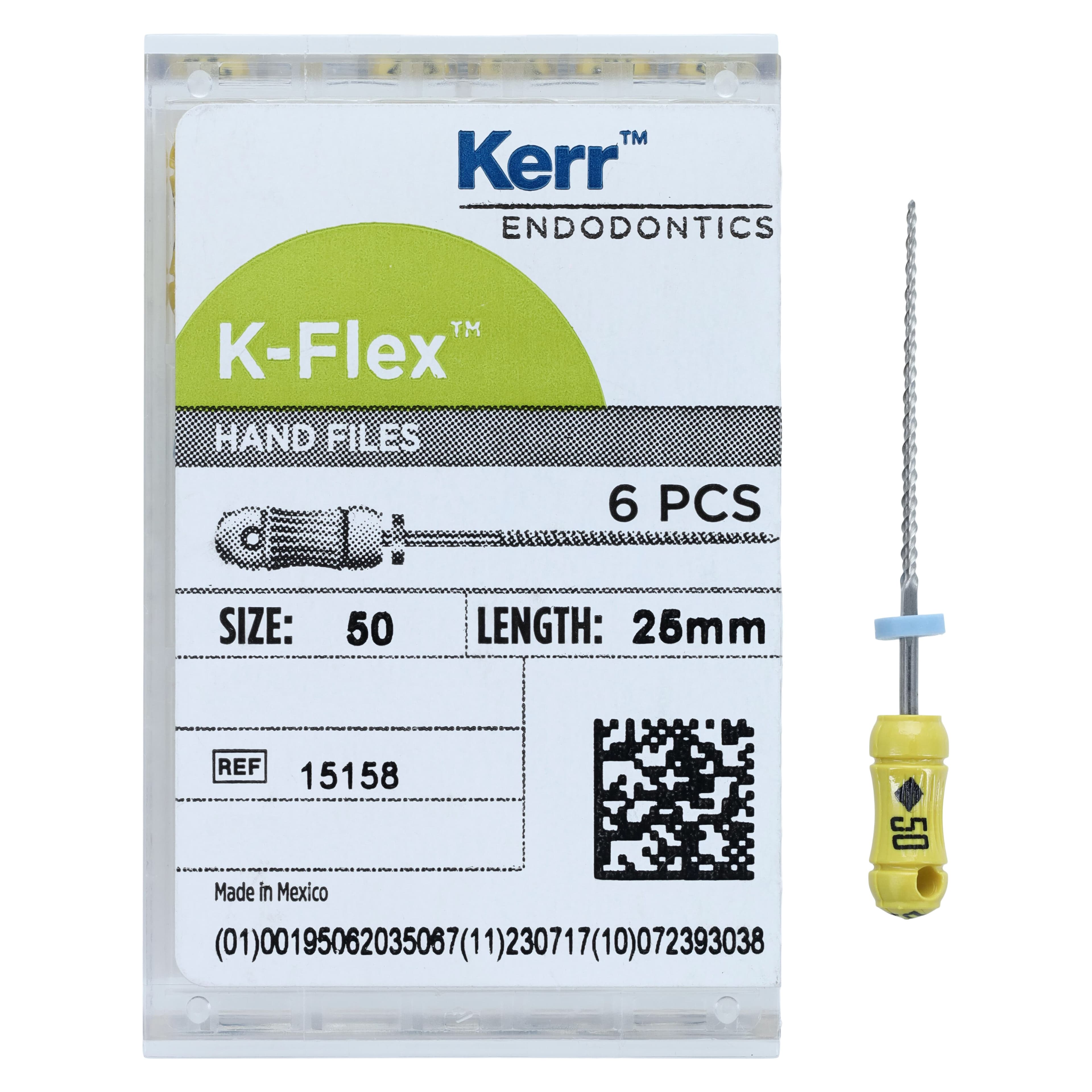Kerr K-Flex Endodontic Files, #50 (Yellow), 25mm, Stainless Steel, Color-Coded Plastic Handle, 6/Pack, 15158 thumbnail 4
